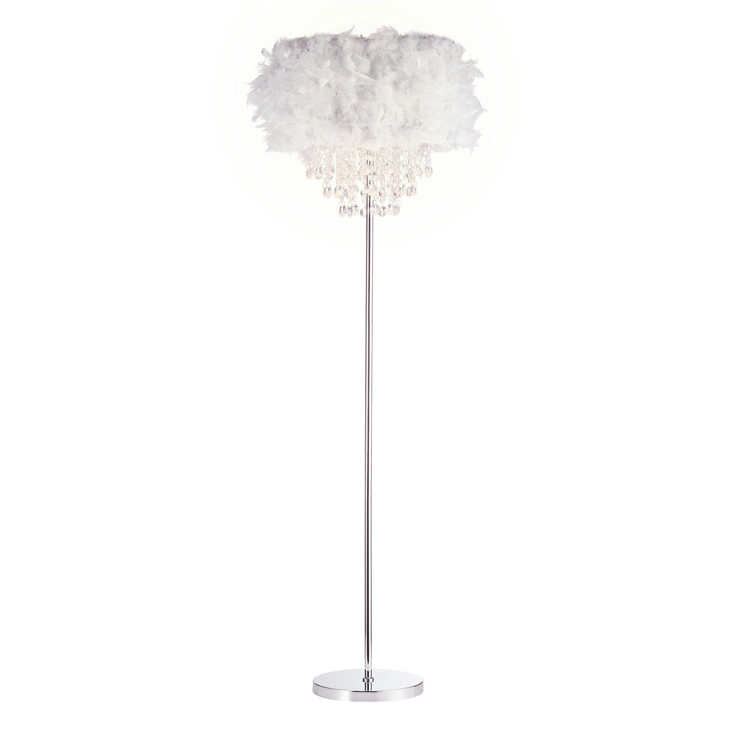 Rackhams Grey Modern Chandelier Style Feather Floor Lamp With Waterfall Drops 145Cm