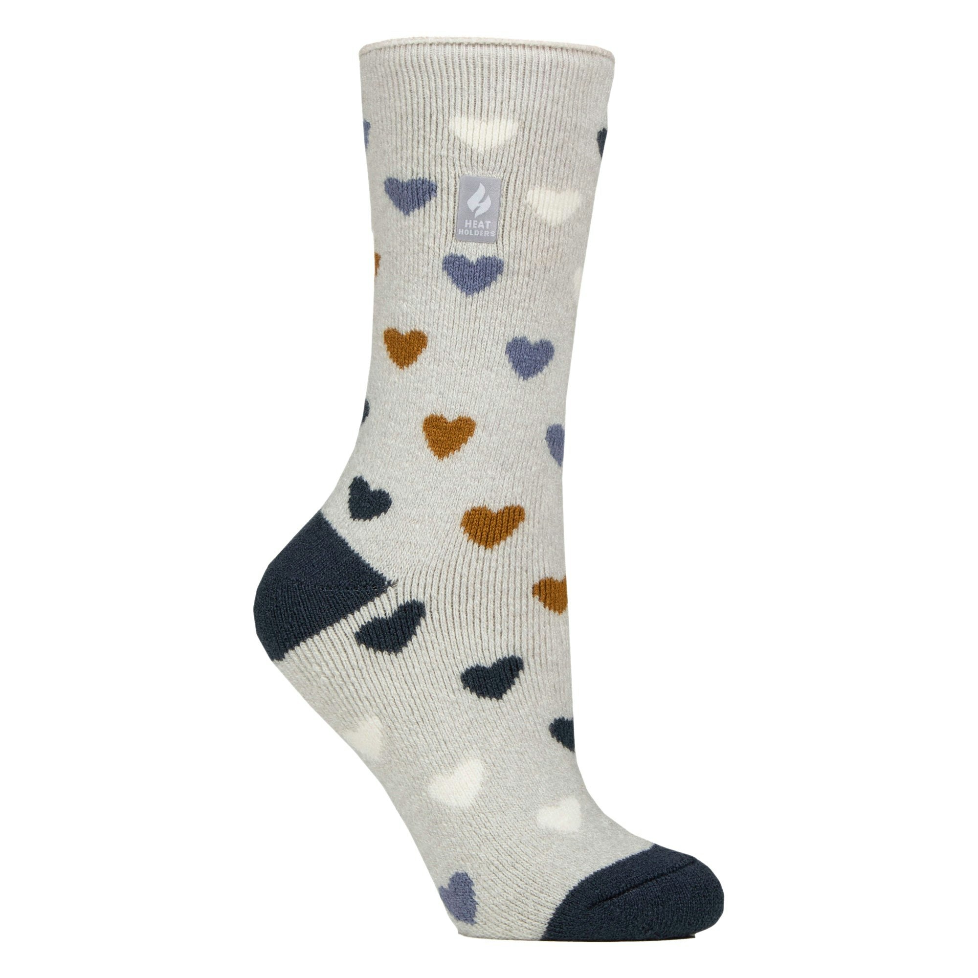Heat Holders Women's Grey Thermal Lite Patterned Socks For Winter - Hearts - 4-8 Uk