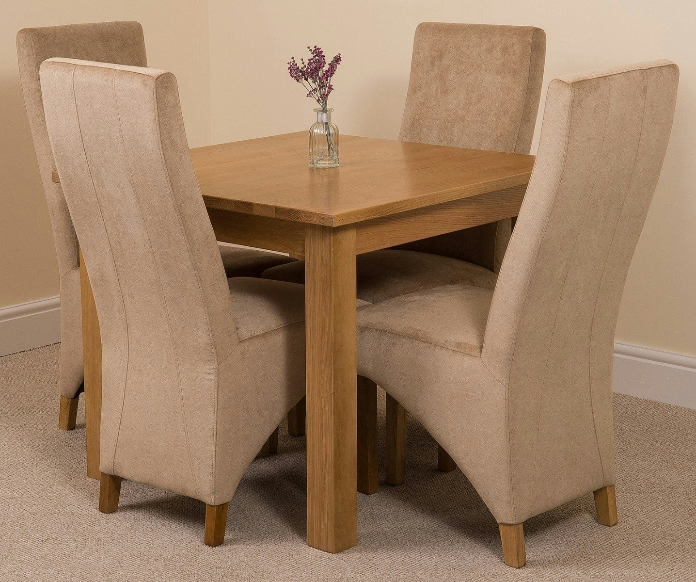 Rackhams Beige Oslo 90 X 90Cm Small Square Oak Dining Set With Lola Fabric Chairs - 1 - 4 Chairs