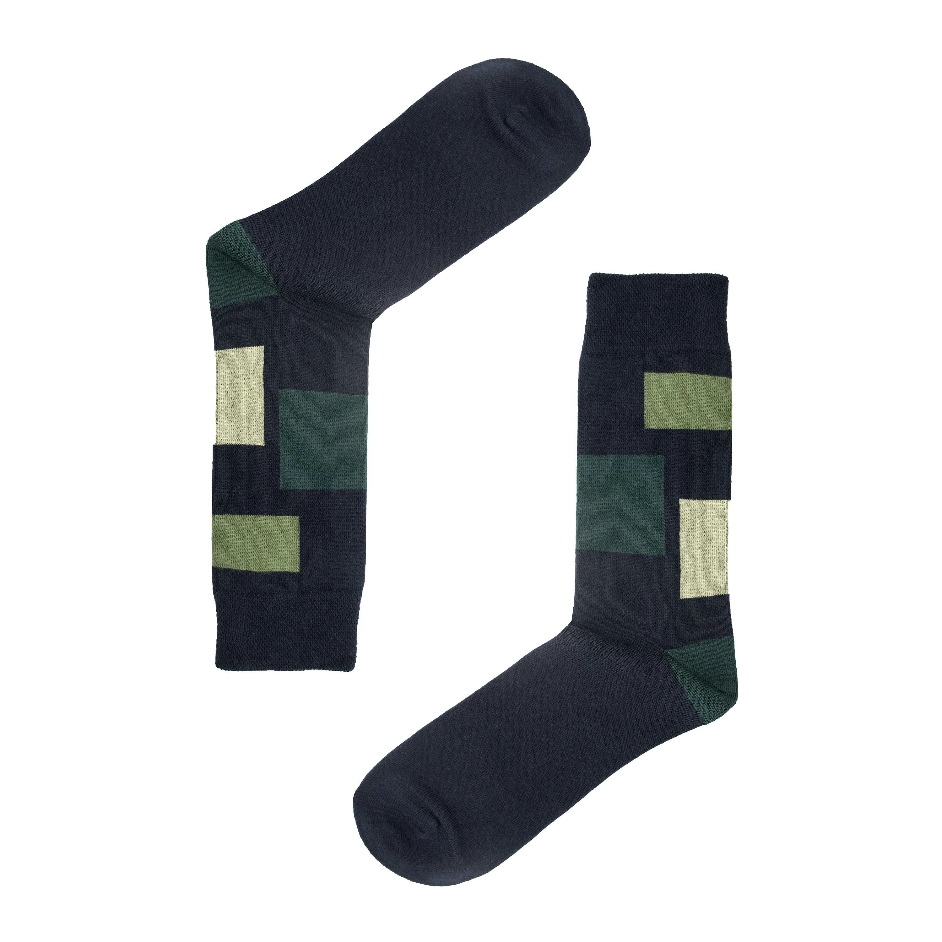 Jemsox Men's Green Block Pattern Organic Cotton Socks | Comfort Top & Breathable Fit - Medium / Eur 39-43 / Uk 6-9