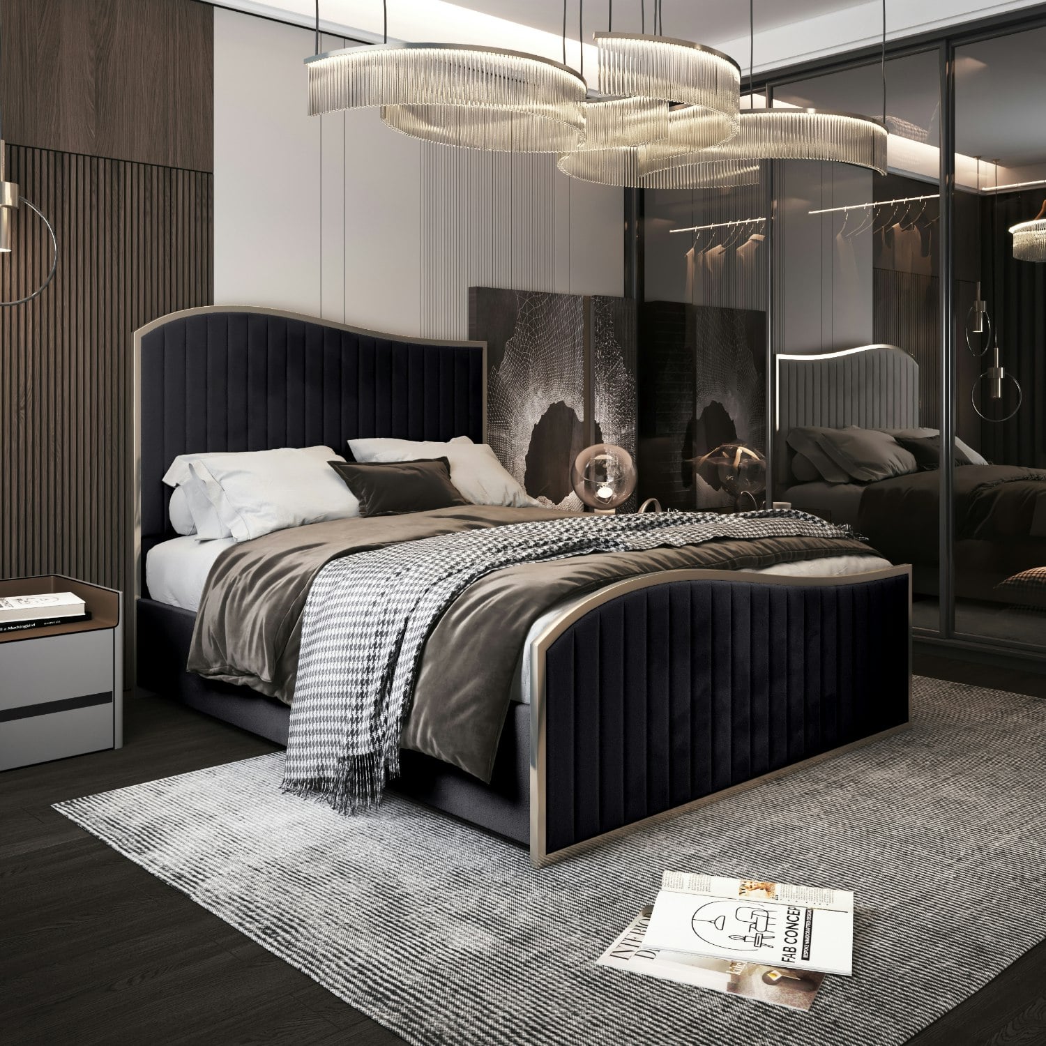 Casa Magna Blue/Black Brixton Upholstered Soft Velvet Metal Bed Frame - Small Double