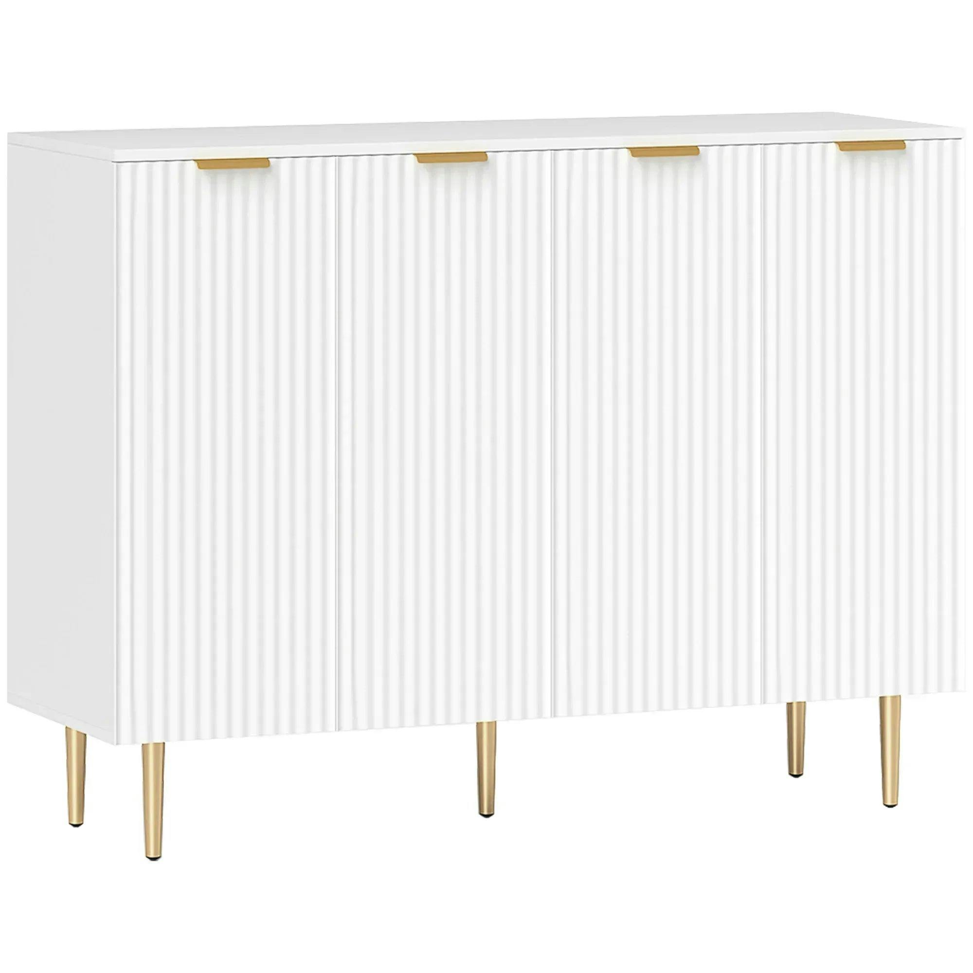 HOMCOM Sideboard Buffet Cabinet Kitchen Storage Cabinet with 4 Doors White | Modern, Adjustable Shelf, Living Room Sideboard, Metal Legs, for Hallway - Image 4