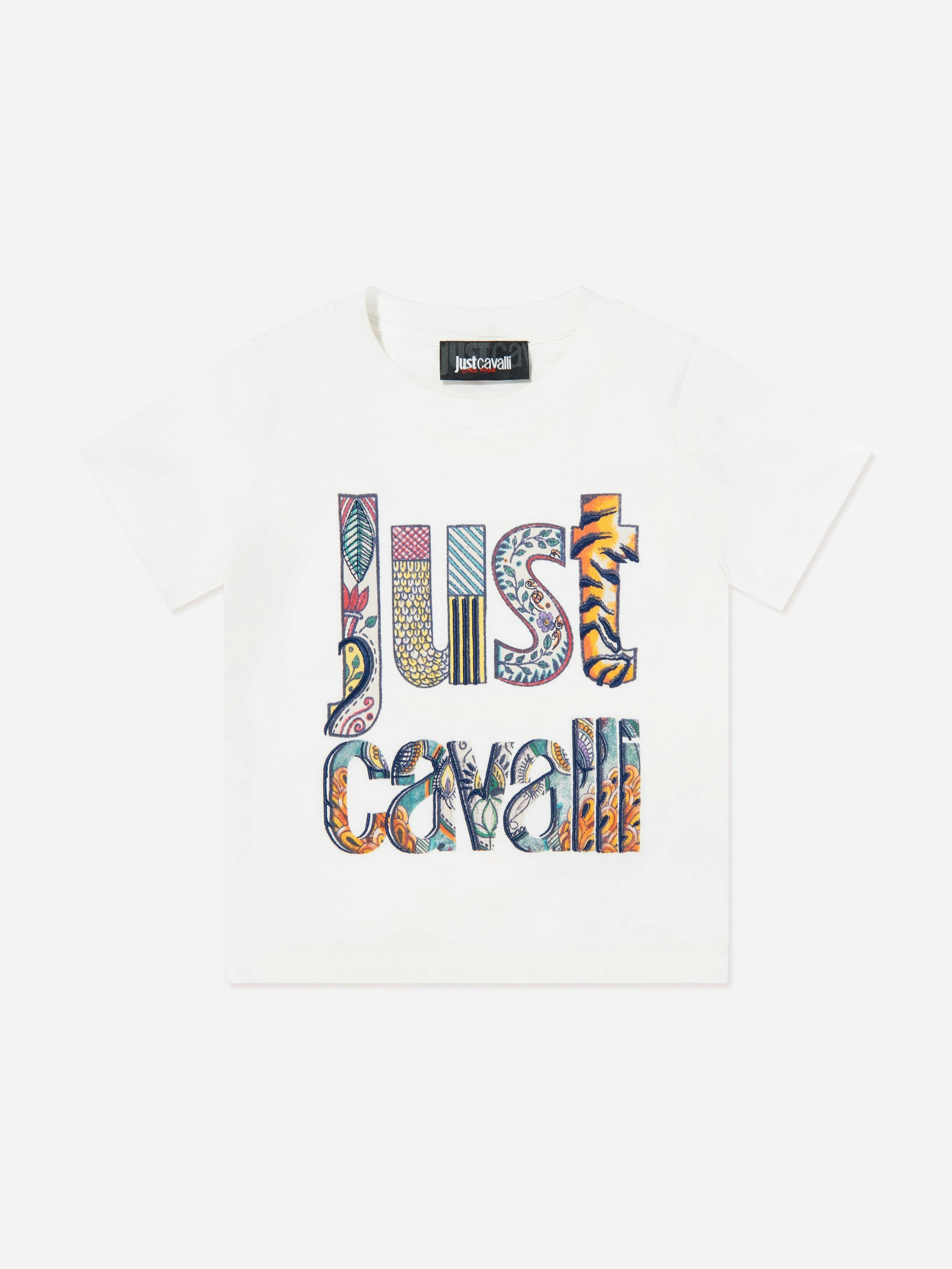 Just Cavalli Boys Ivory Kids Chakia Logo T-Shirt In - 10 Yrs