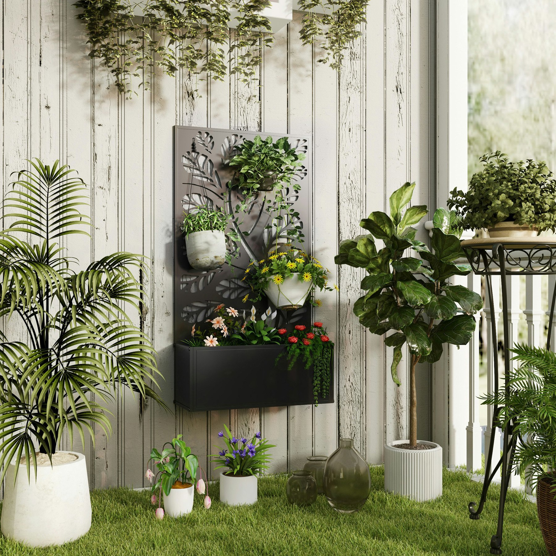 Rackhams Metal Raised Garden Bed With Trellis, Outdoor Elevated Planter Box