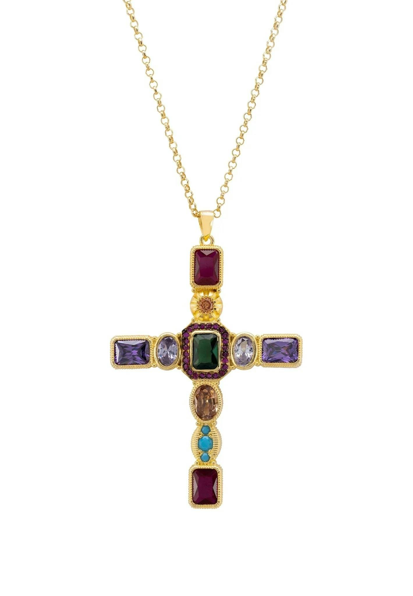 Latelita Gold Maria Extra Large Gemstone Fashion Pendant (Cross)
