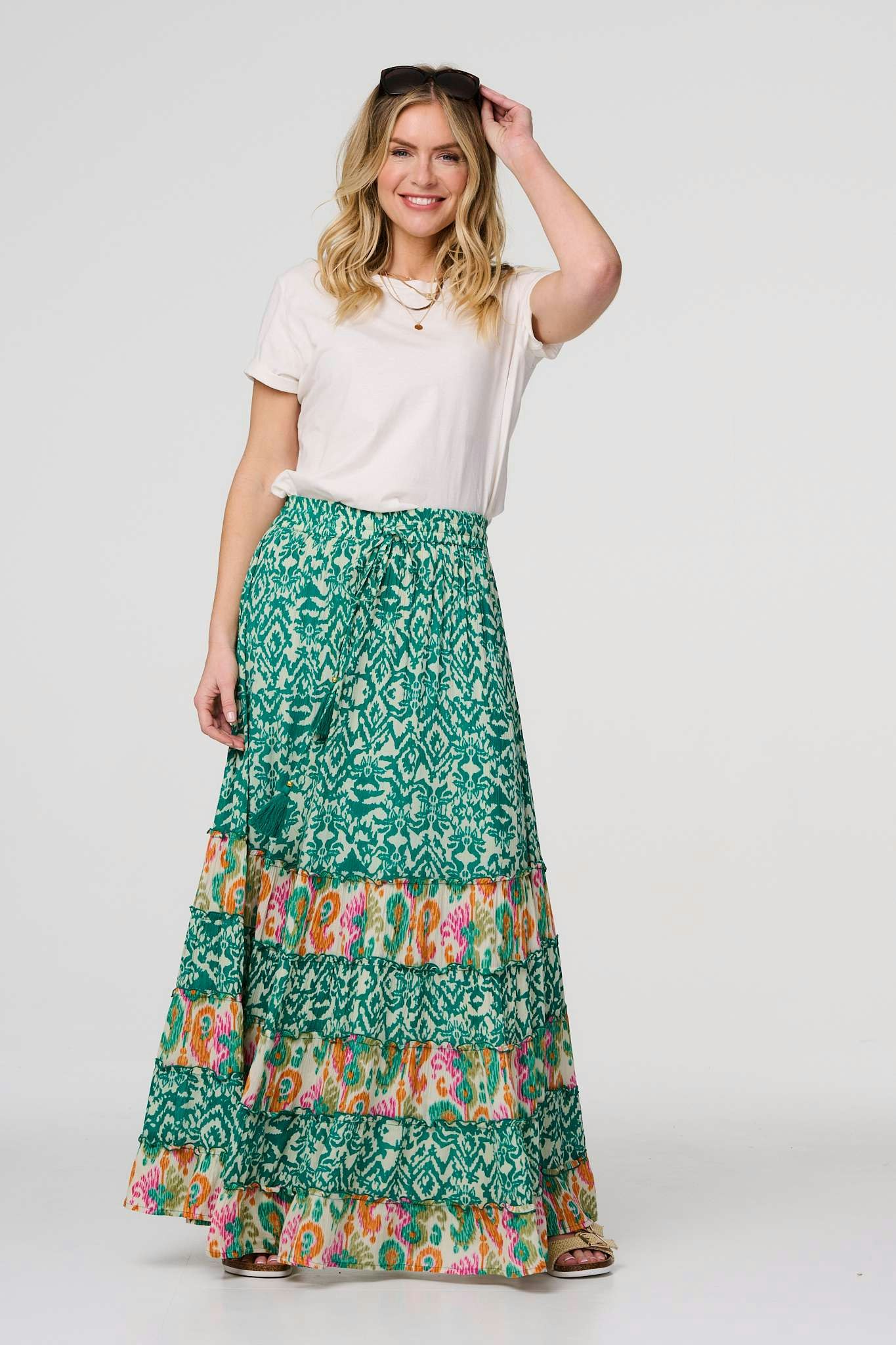 Izabel London Green Patchwork High Waist Maxi Skirt - 8