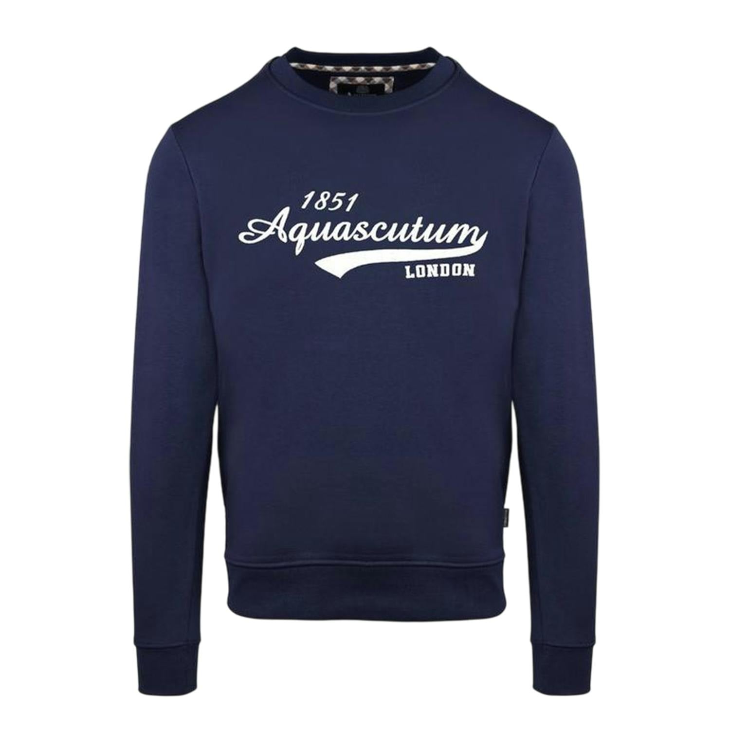 Aquascutum Men's Lettering Crew Neck Sweatshirt - Navy - M - Navy - 100% Cotton