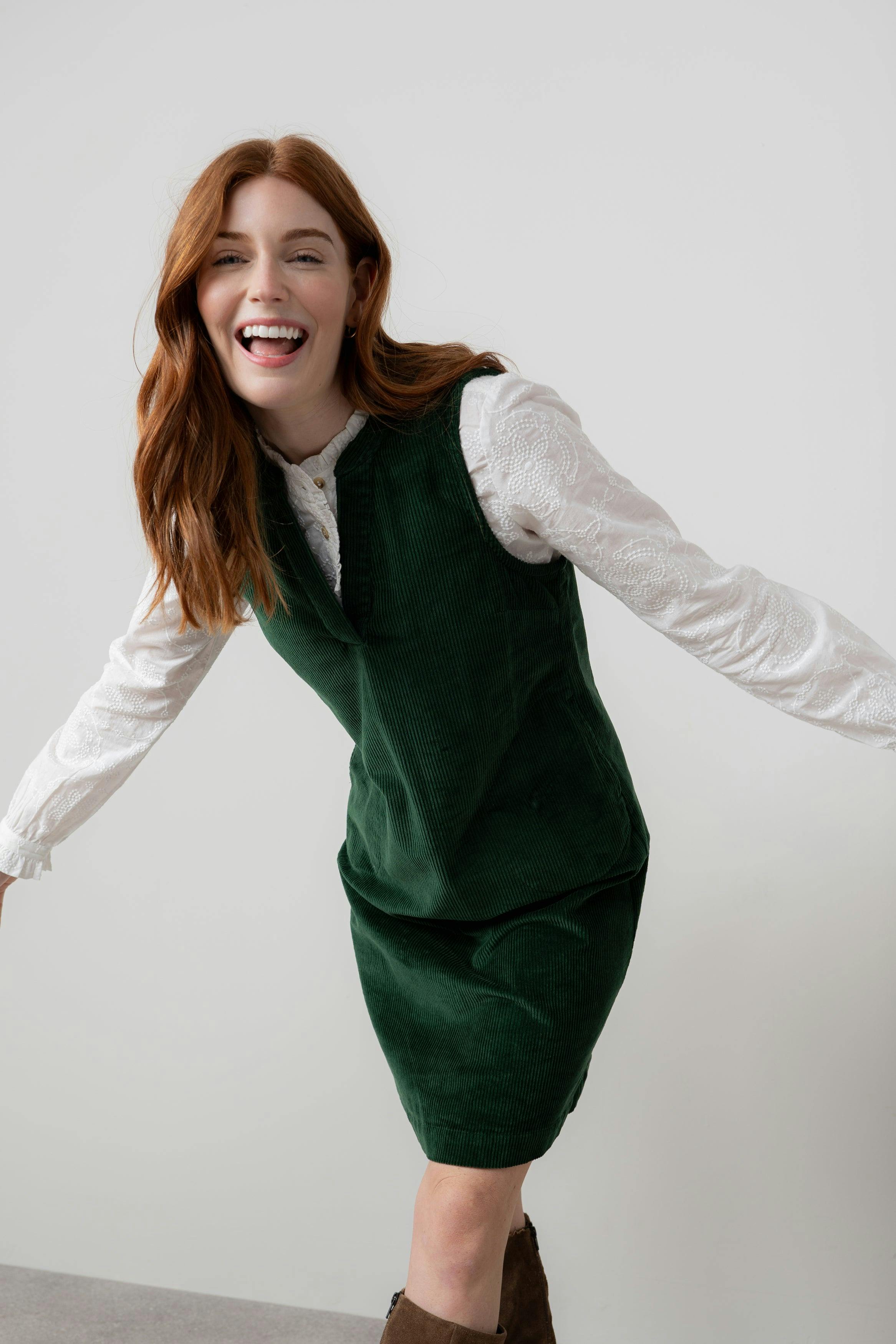 Lily & Me Green Belle Stretch Cotton Jumbo Cord Dress Pine - 10 - Pine