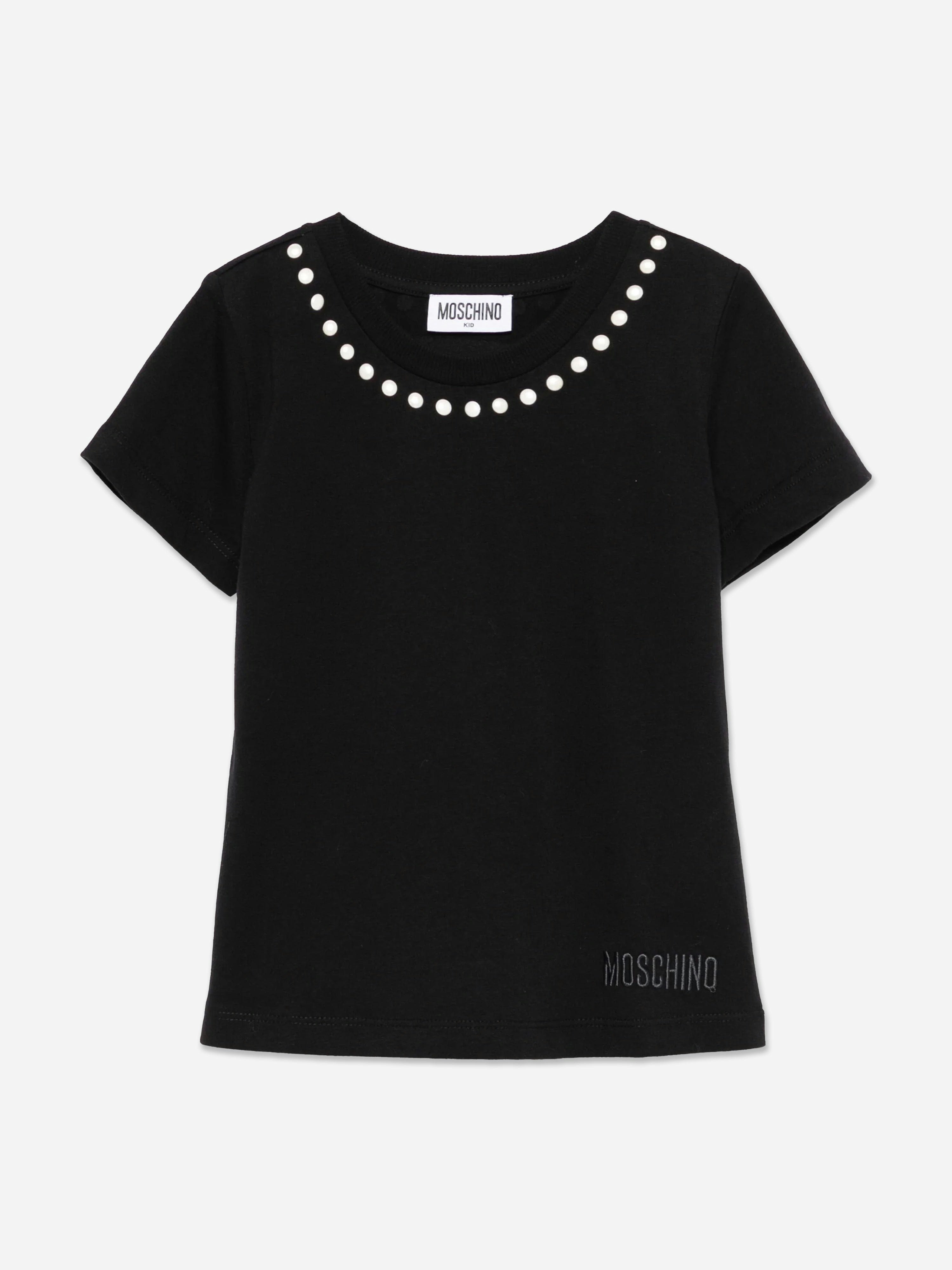 Moschino Kids Girls Black Moschino Peace Pearls T-Shirt In - 10 Yrs
