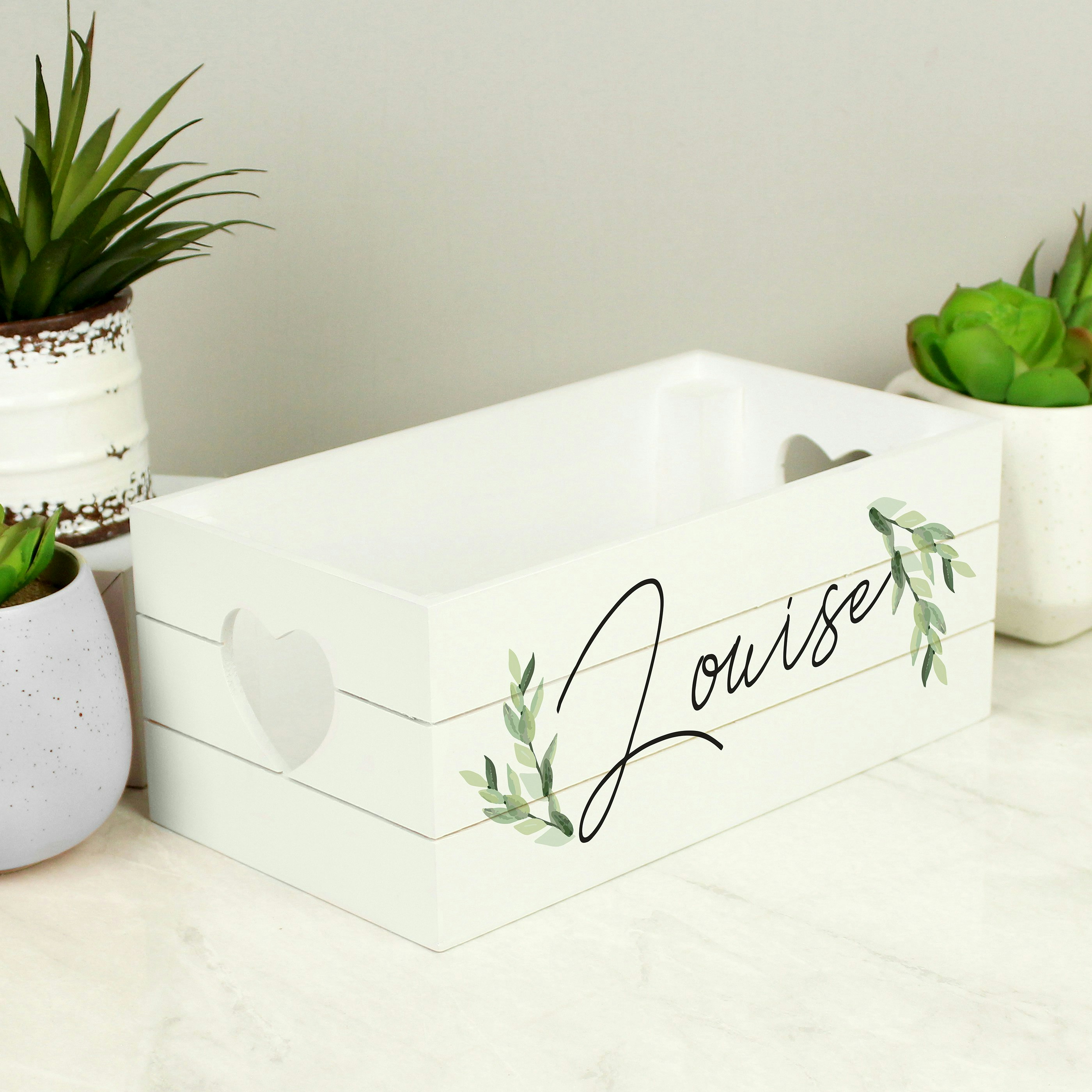 Rackhams White Personalised Name Only Botanical Wooden Crate
