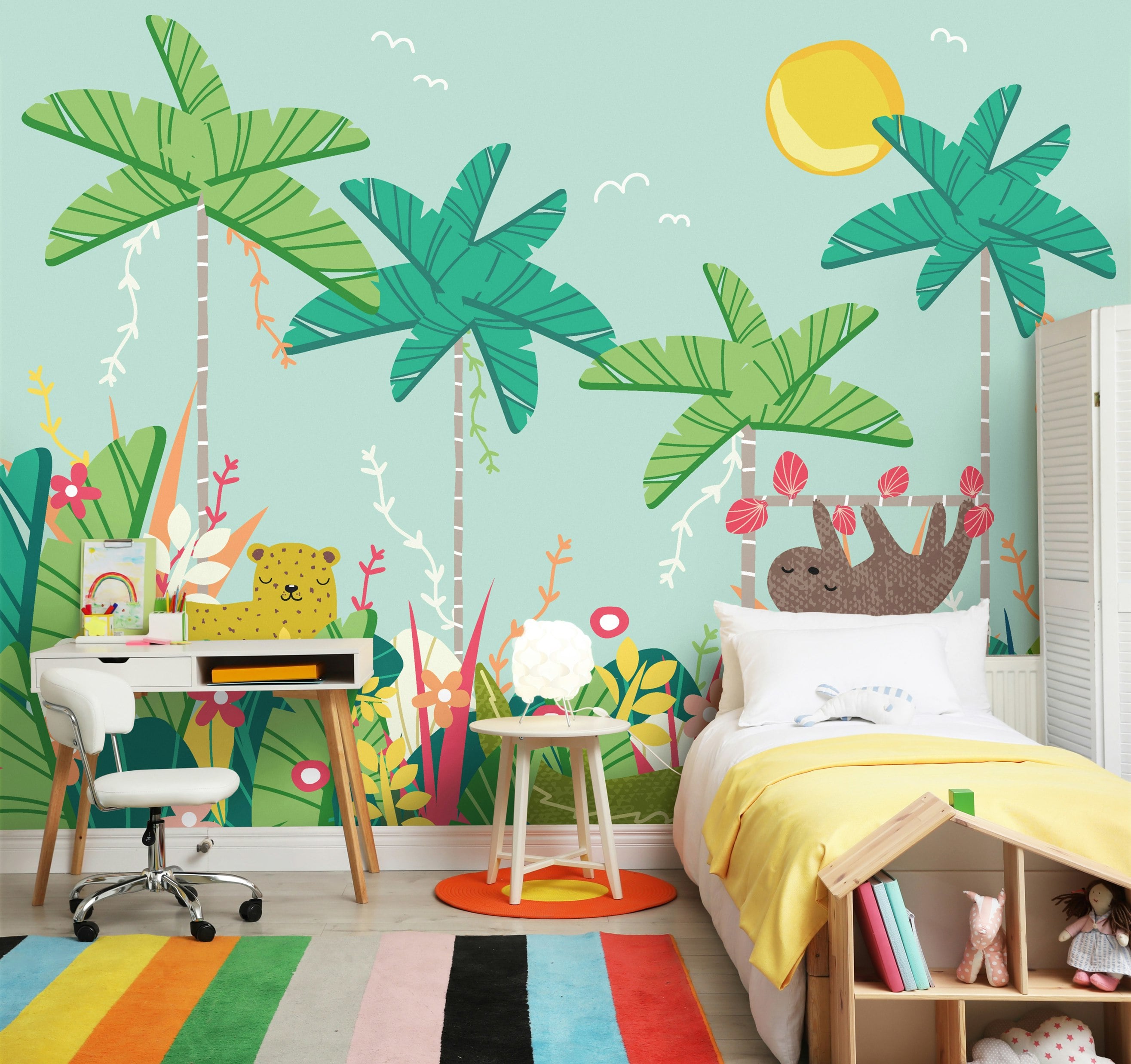 Origin Murals Blue Jungle Animals Wall Mural - Medium - W300cm X H240cm