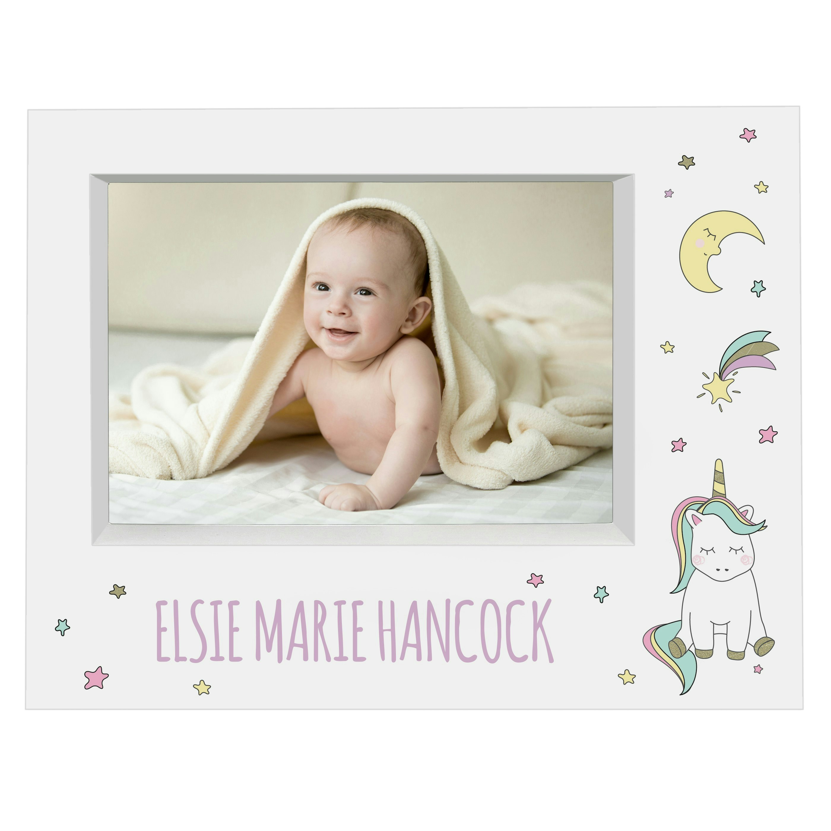 Rackhams Personalised Baby Unicorn 5X7 Landscape Box Photo Frame