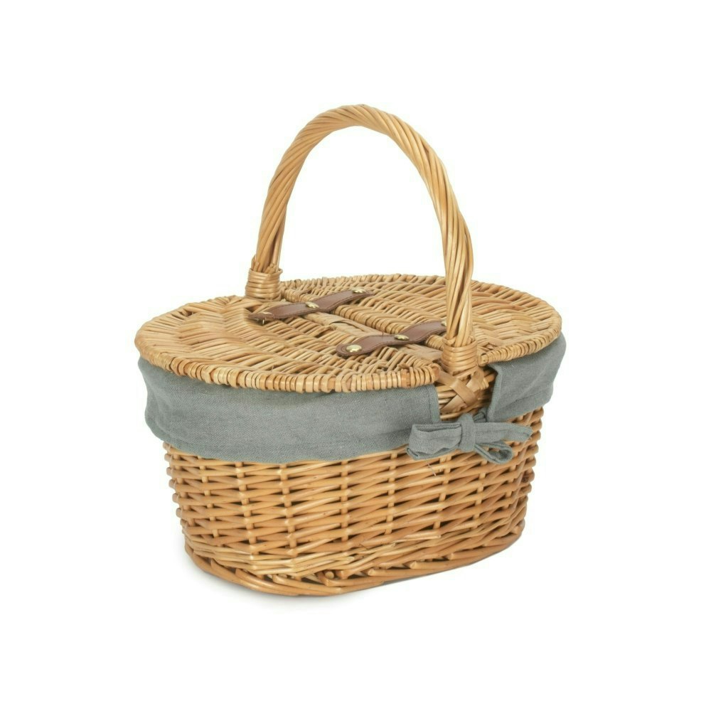 Rackhams Grey Child's Oval Lined Lidded Wicker Picnic Basket With Lining - One Size