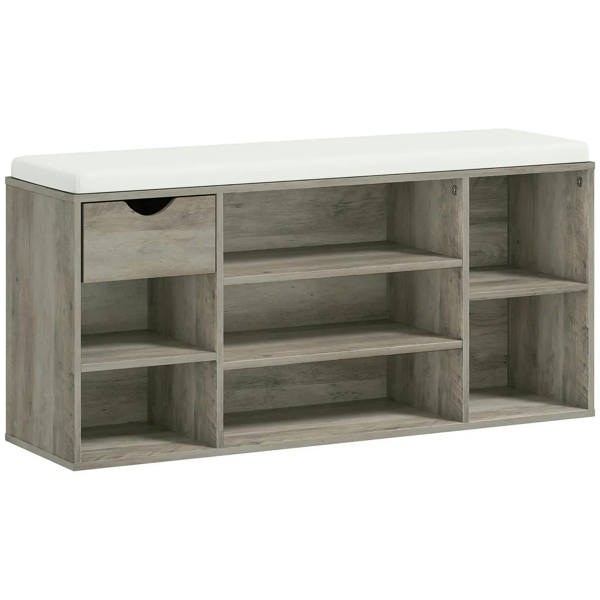 Rackhams Grey Shoe Storage Cabinet Bench W/ Cushion Adjustable Shelves - Image 6