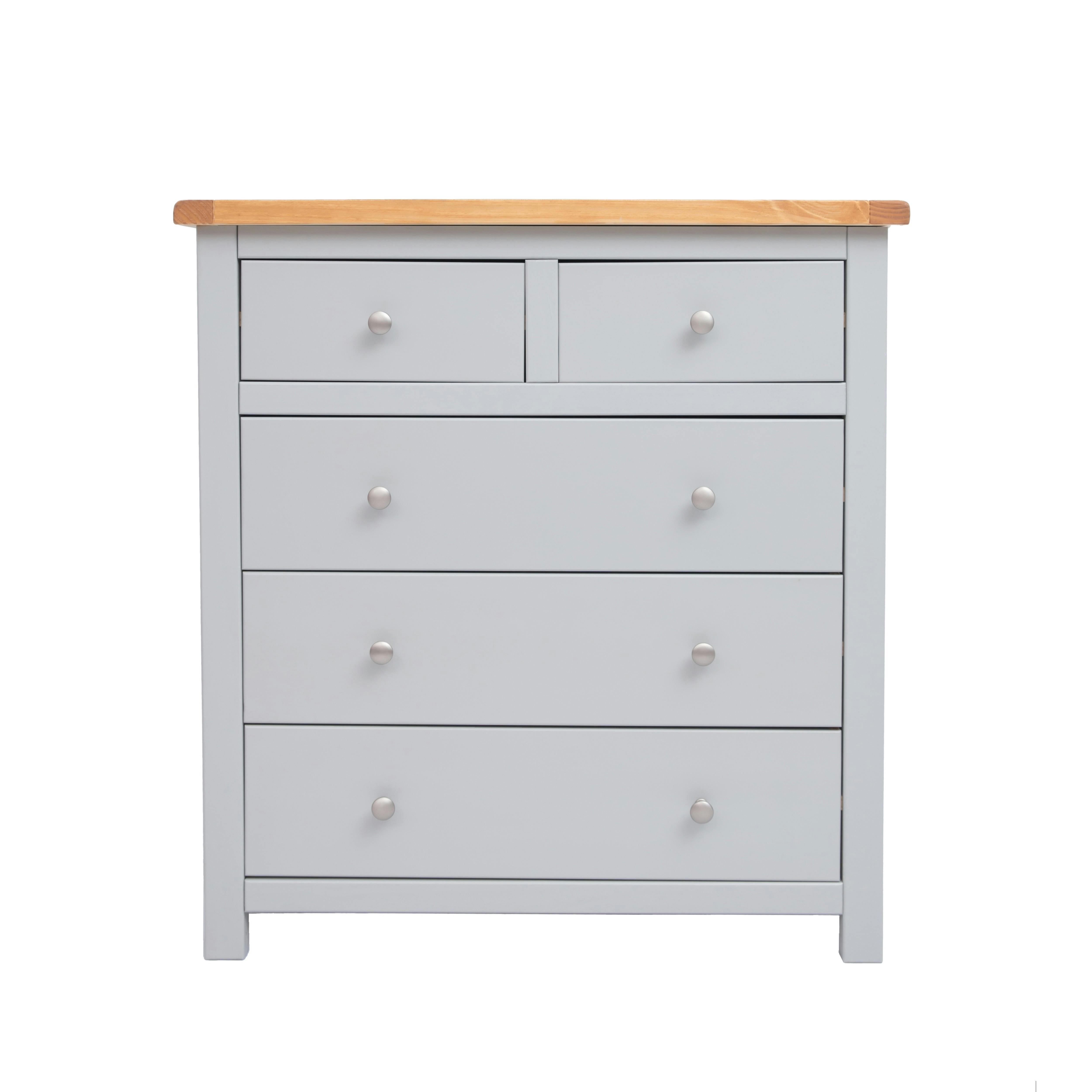 Rackhams Light/Grey Argenta 5 Drawer Chest Of Drawers Chrome Knob