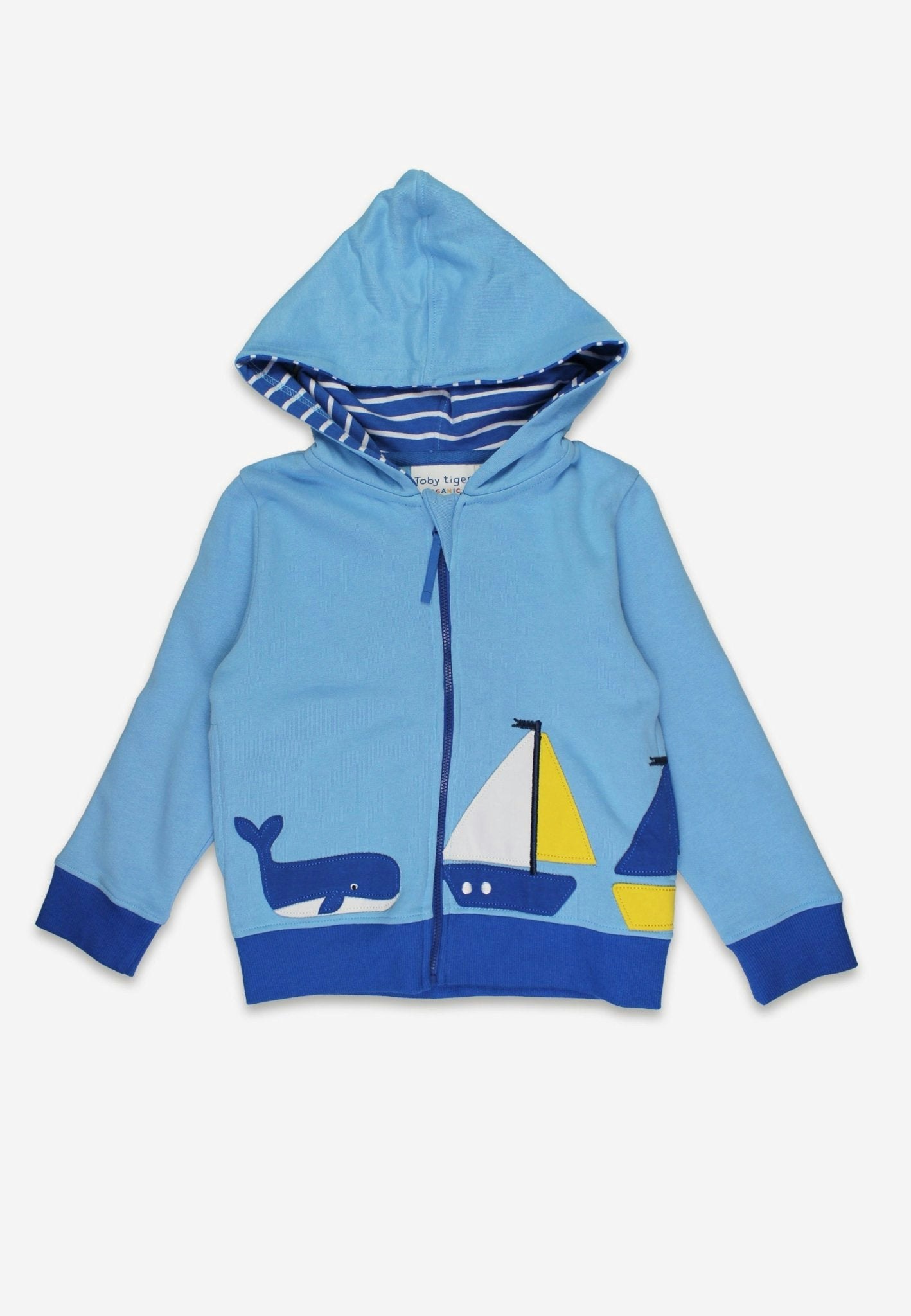 Toby Tiger Blue Organic St Ives Applique Hoodie - 7-8Y / 128Cm