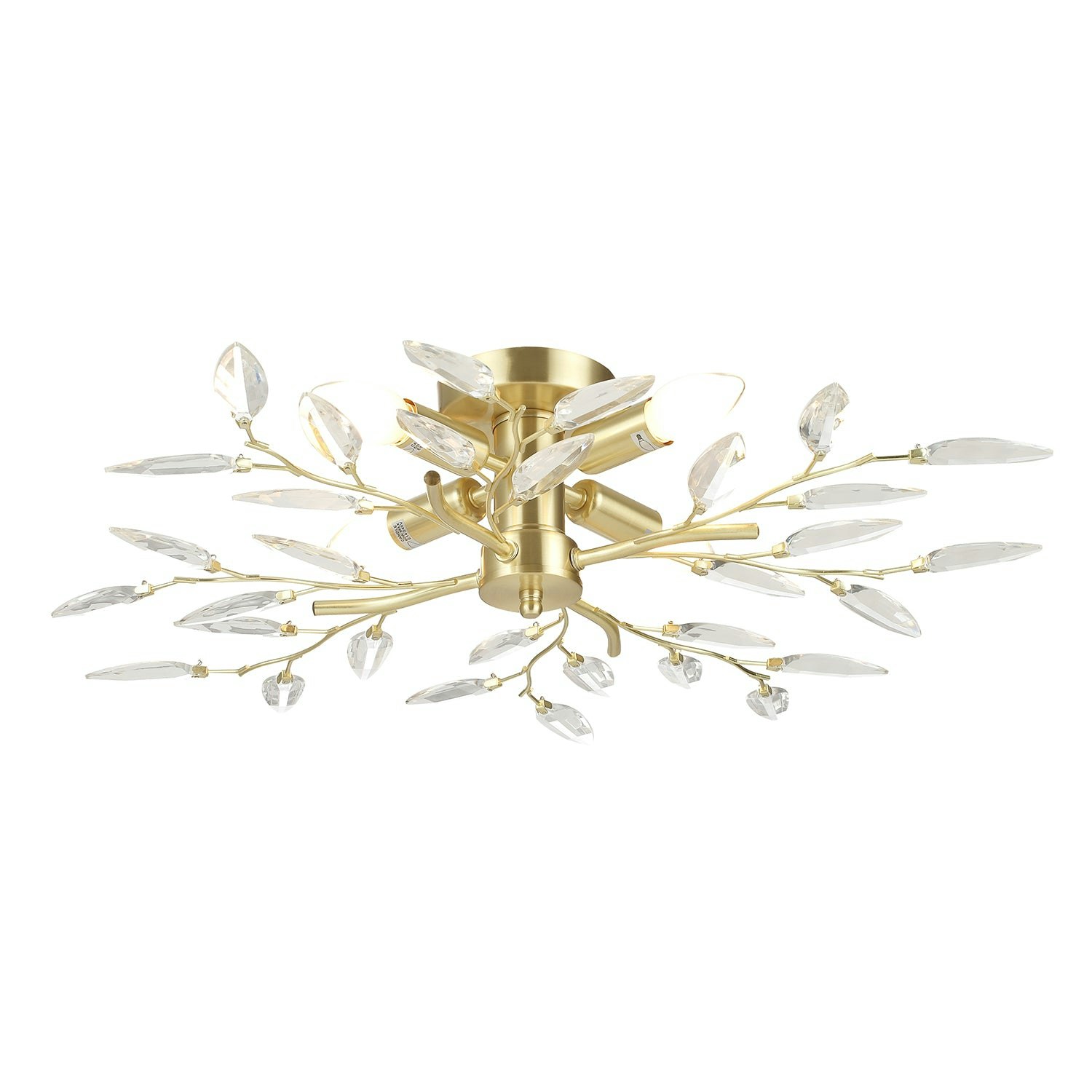 Happy Homewares Gold/Light Modern Brushed Plated Branch Ceiling Fitting With Acrylic Leaves