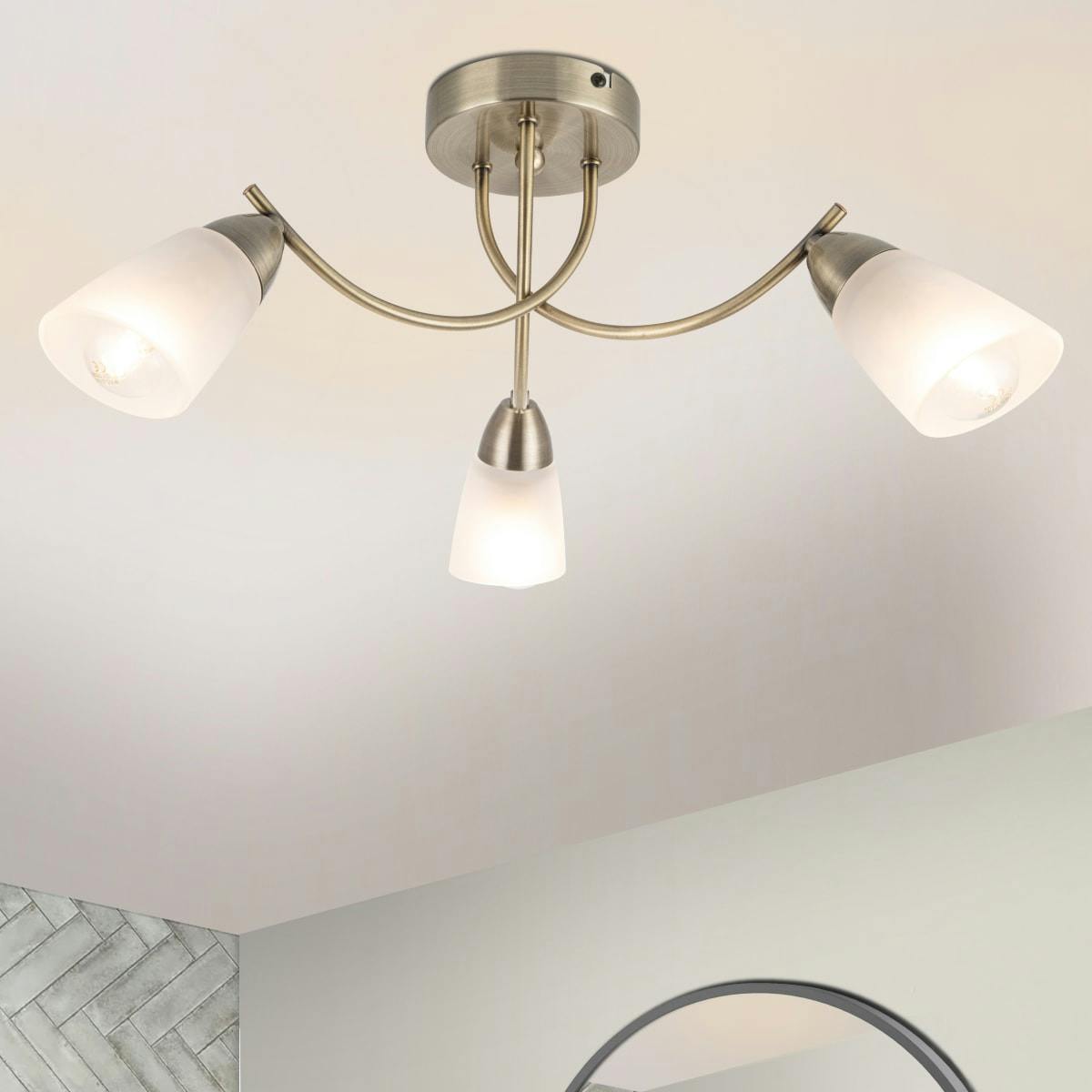 Rackhams Light Hallie Bathroom 3 Glass Ceiling - Antique Brass