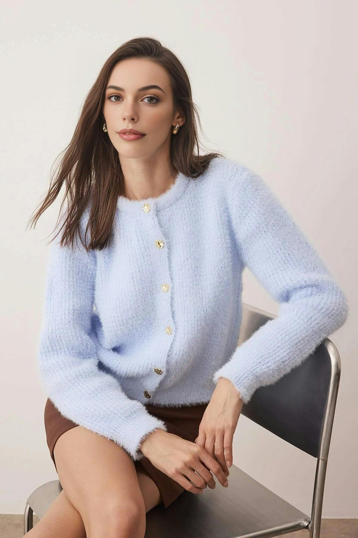Wovcor Light/Blue Beard Yarn Knit Cardigan - S