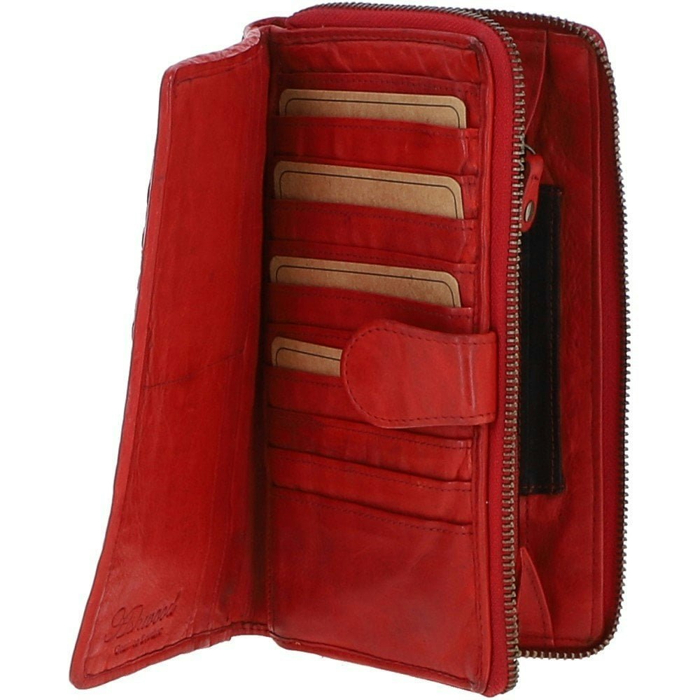 Ashwood Red Vintage Woven Leather Zip Around 22 Card Coin Note Purse - One Size - Leather