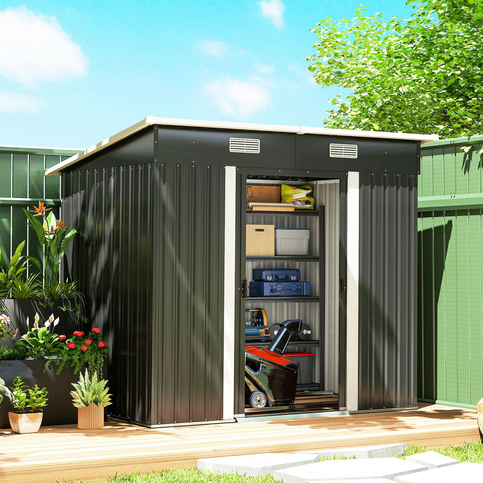 Rackhams Black 7 X 4Ft Outdoor Garden Storage Shed For Garden