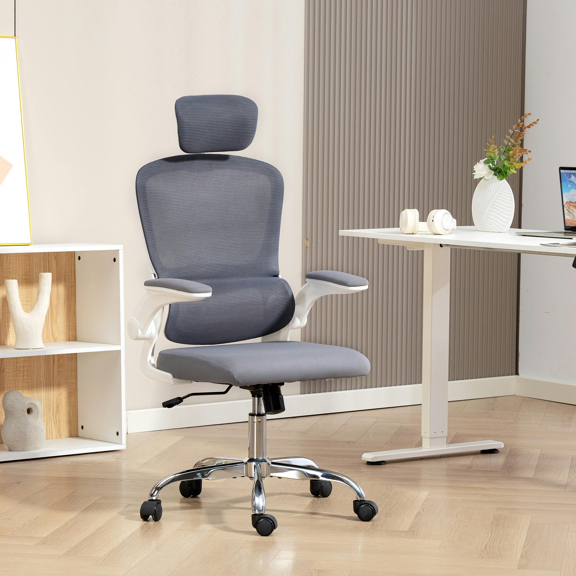 Rackhams Black/Grey High Back Mesh Computer Desk Chair With Lumbar Support, - Charcoal