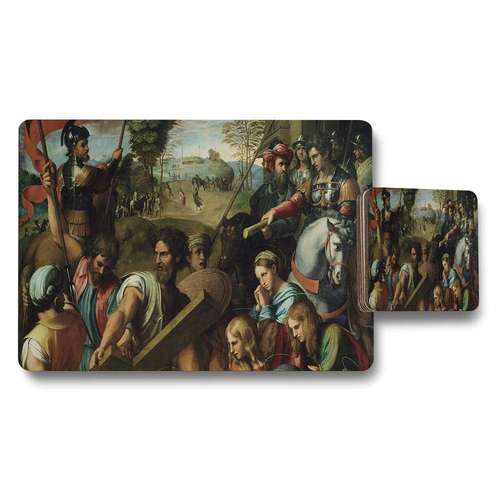 Rackhams Placemat And Coaster Set Featuring Renaissance Battle Scene Artwork