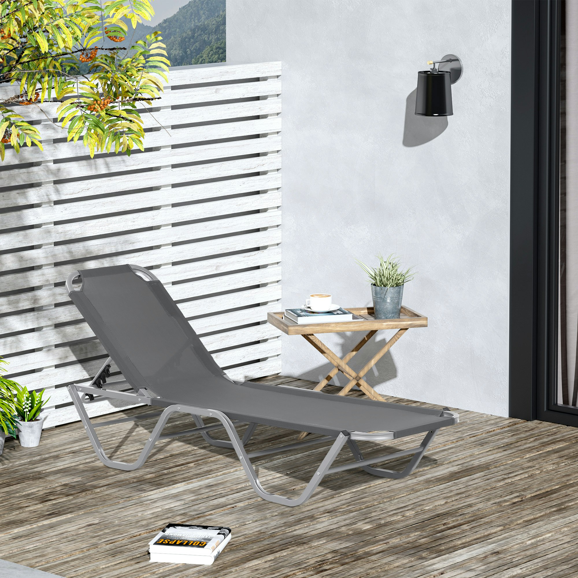 Rackhams Grey/Light Sun Lounger Relaxer Recliner With 5-Position Adjustable Backrest - Aluminum, Texteline - 163Cm X 58.5Cm X 91Cm