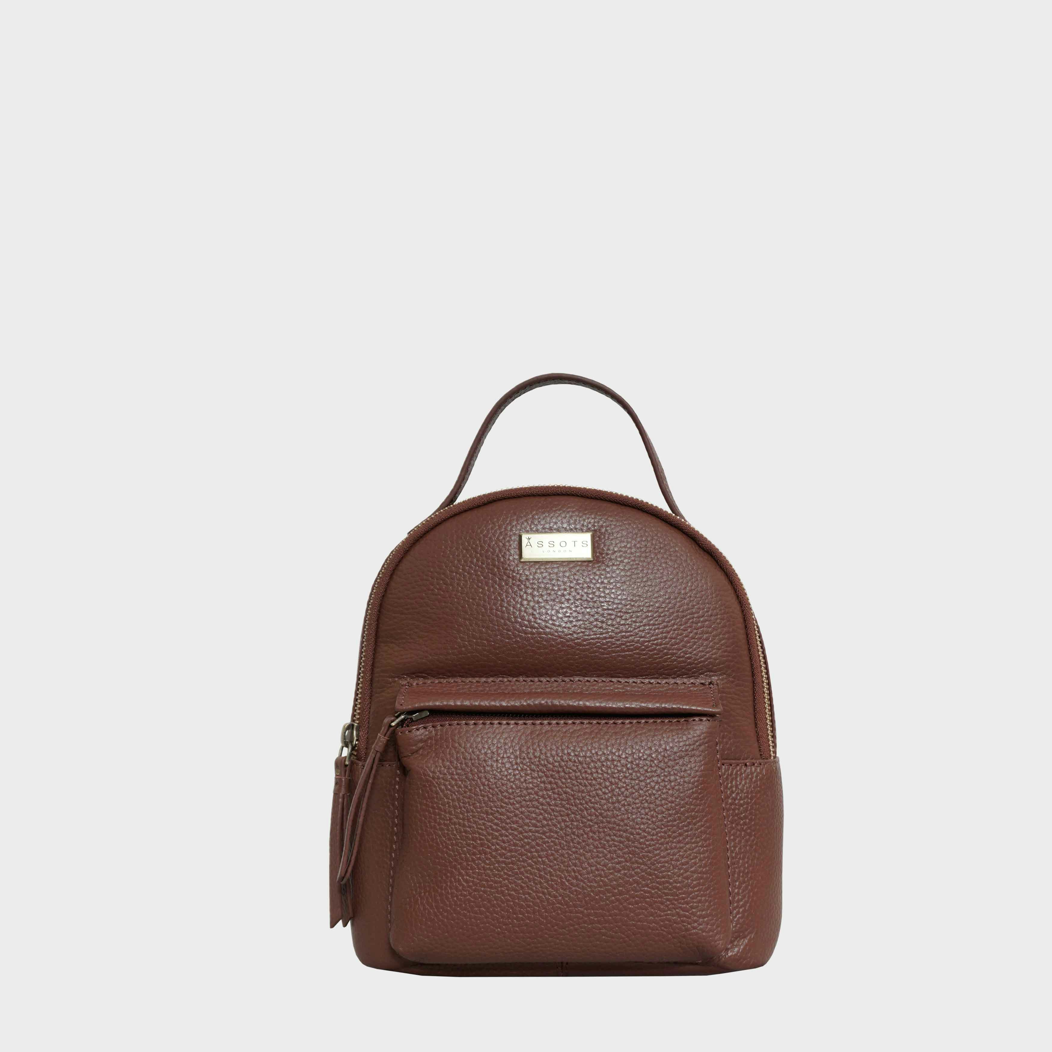 Assots London Grain 'Betty' Tan Zip Top Mini Pebble Leather Backpack