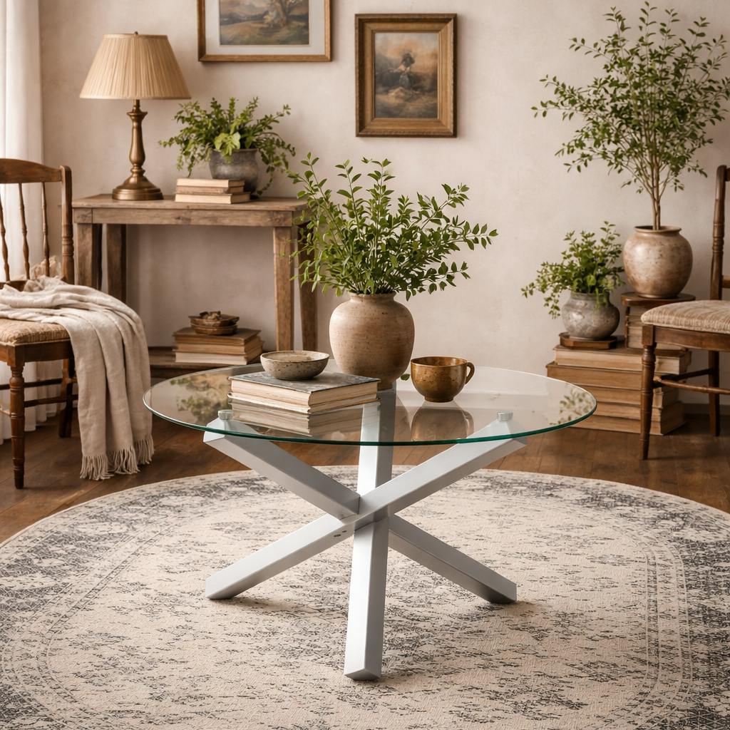Rackhams Silver San Sebastian Clear Glass And Metal Round Dining Table 4 Seater