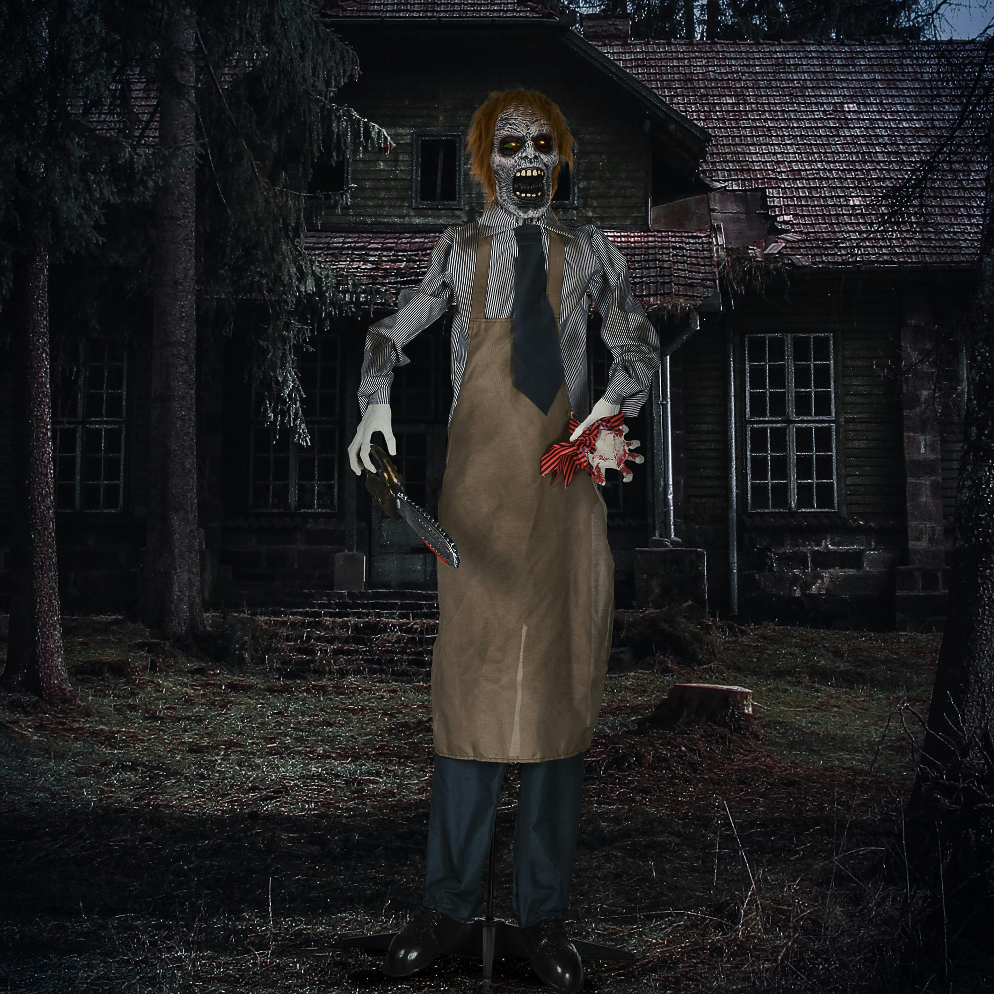Homcom Red/Light Life Size Outdoor Halloween Decoration Animatronic Chainsaw - 130L X 18W X 170H Cm - 1 - Khaki