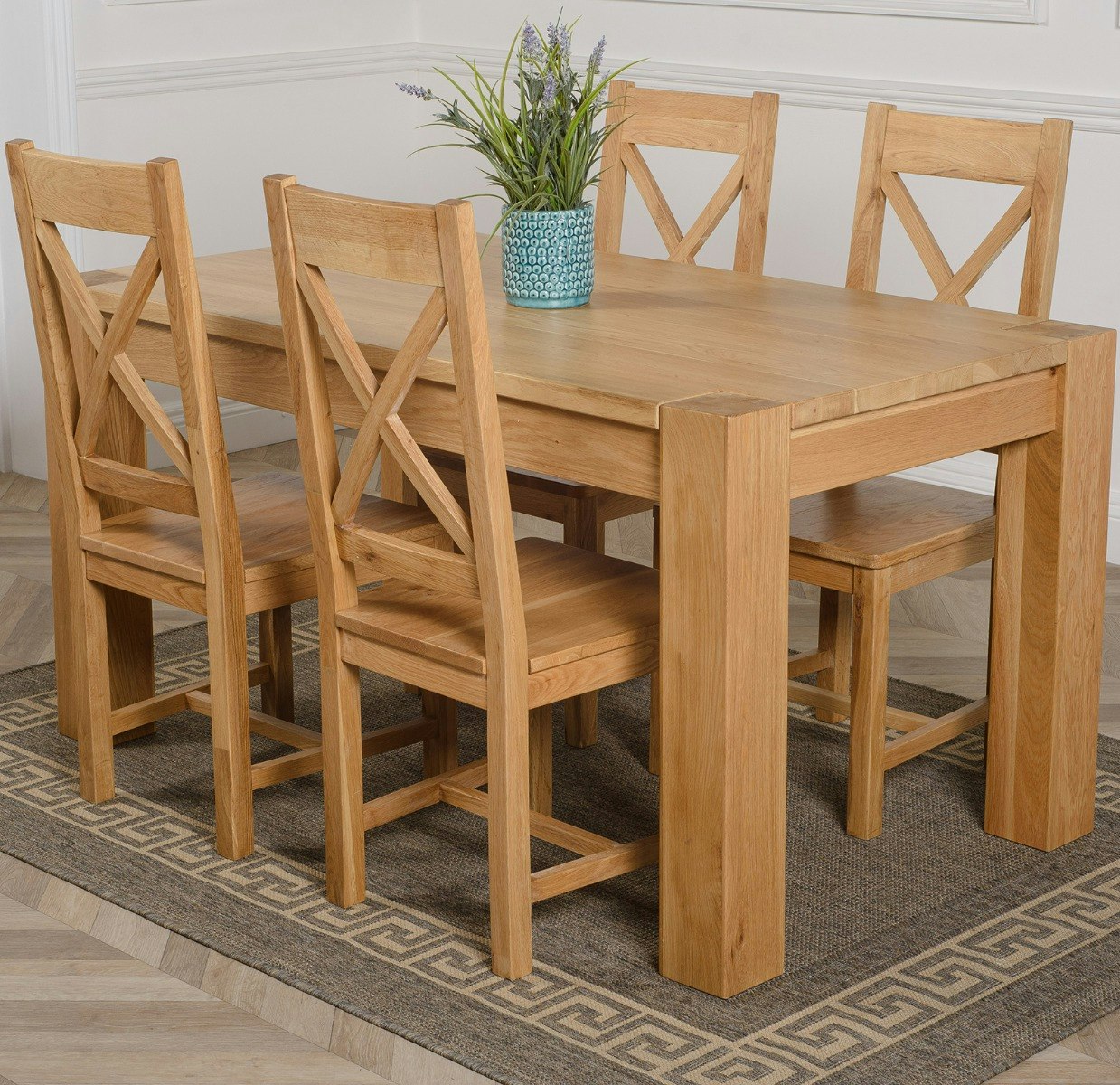 Rackhams Light/Grain Kuba Medium Oak Dining Table With Berkeley Oak Chairs - Natural Oak - 4 Chairs
