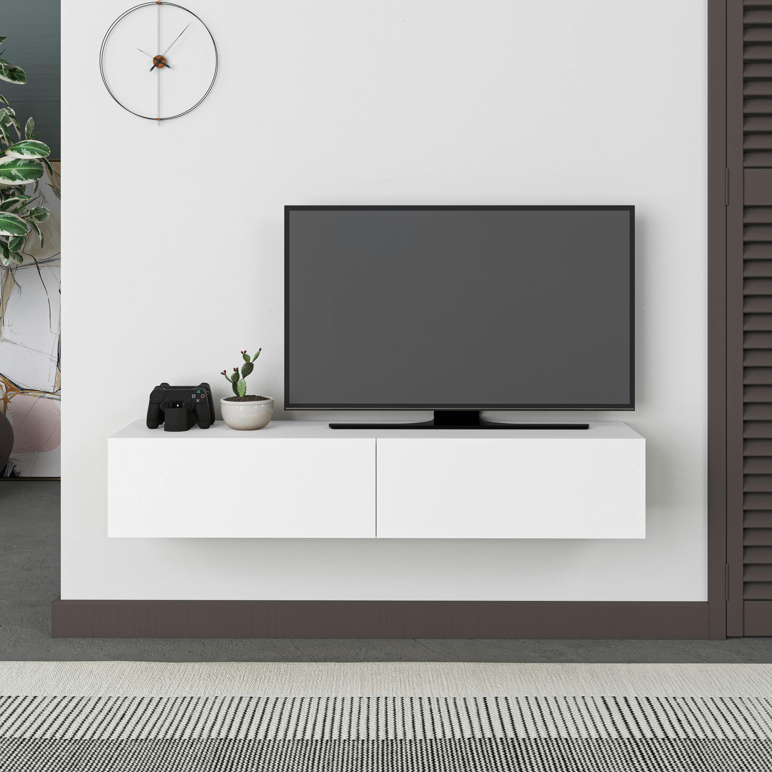 Decortie White Francy Wall-Mounted Tv Unit Modern Media Centre Tv Cabinet 42" 135Cm