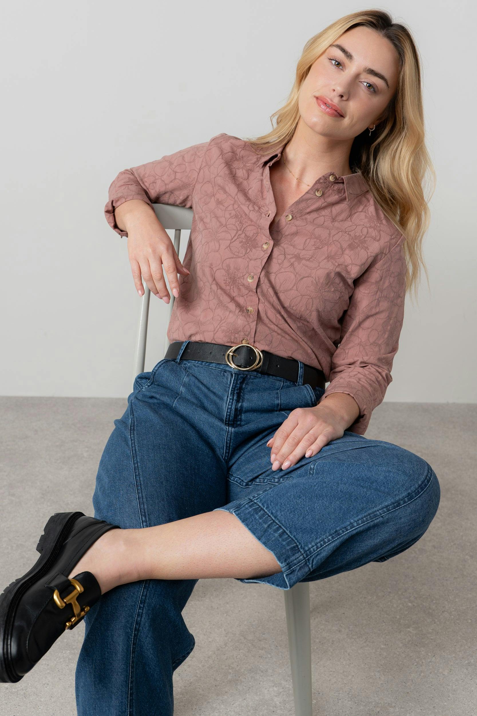 Lily & Me Patsy Textured Jacquard Shirt Antique Rose - 08 - Antique Rose