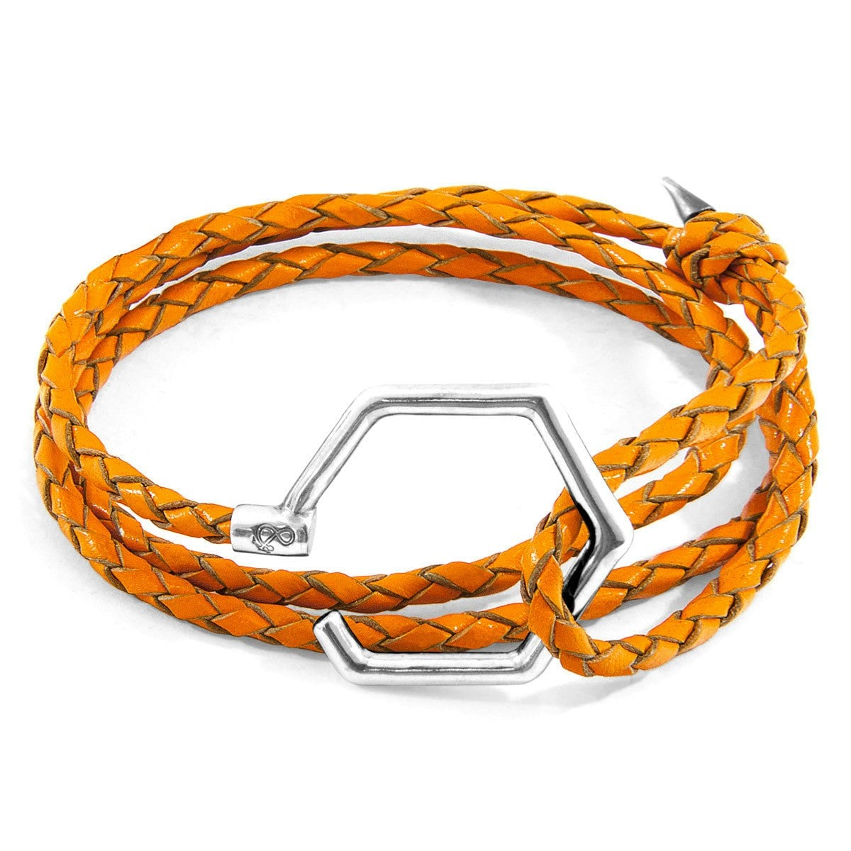Anchor & Crew Orange/Silver Fire Storey And Braided Leather Bracelet