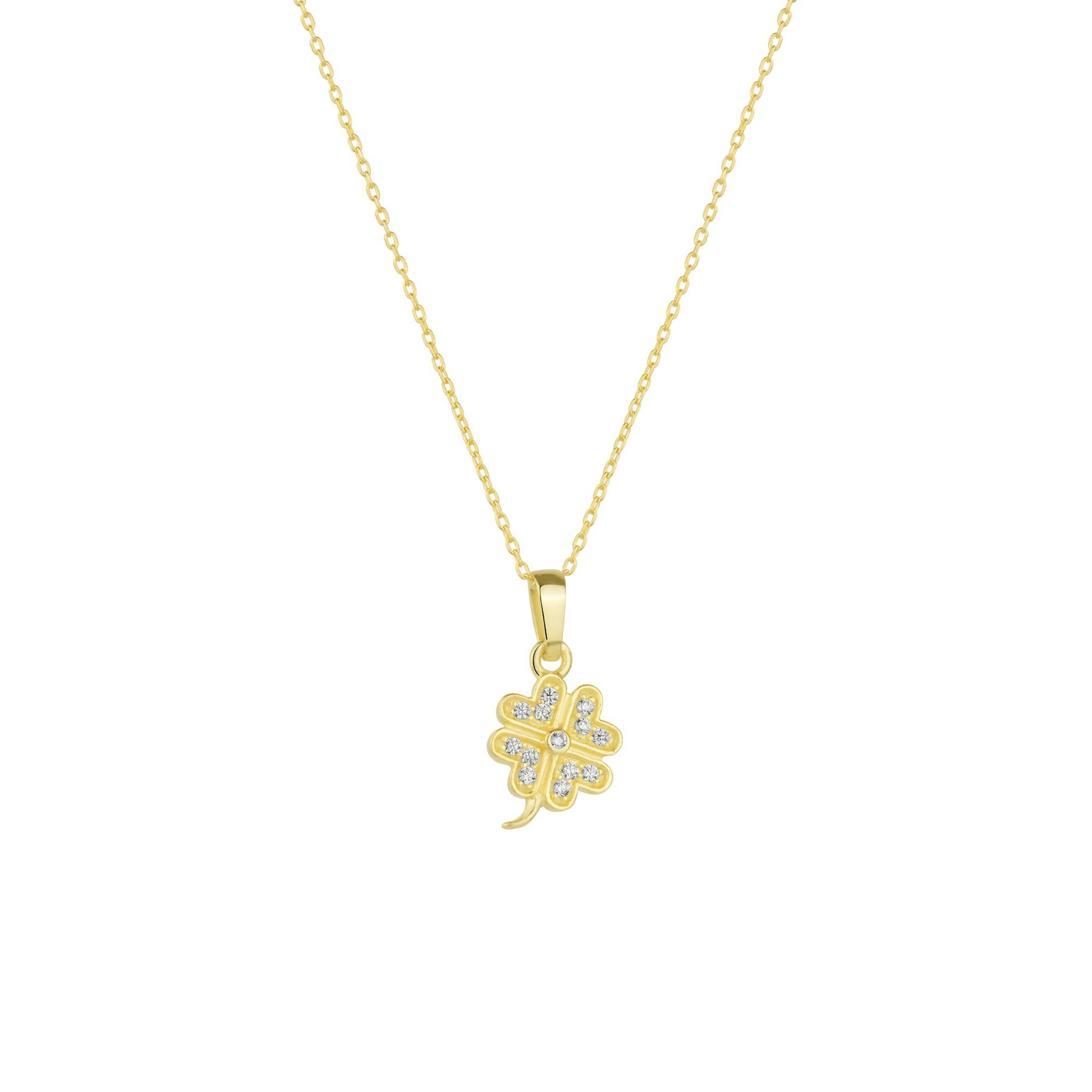 Spero London Silver/Gold Four Leaf Clover Sterling Necklace