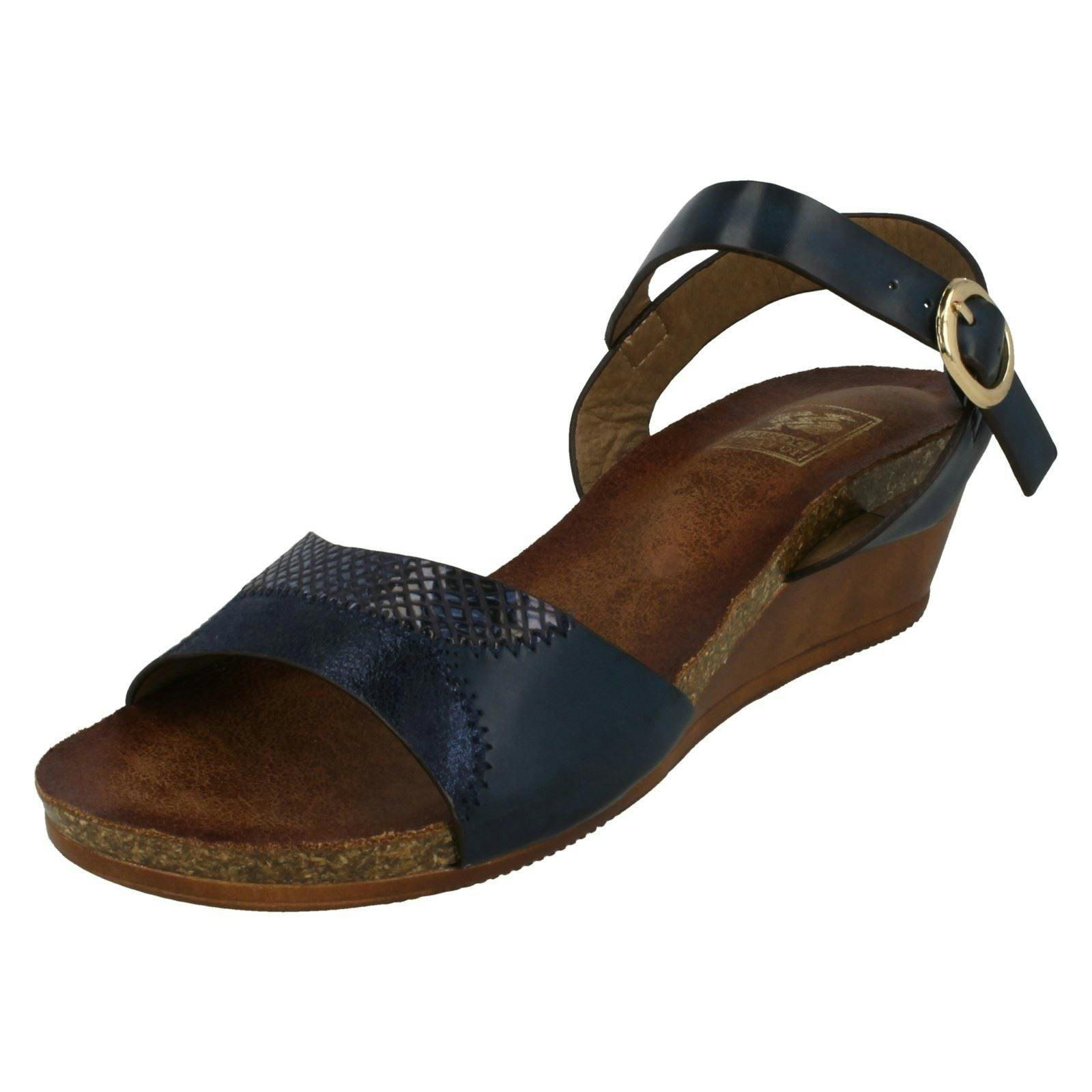 Down To Earth Women's Dark/Blue Mid Wedge Mule Sandals - Uk 5