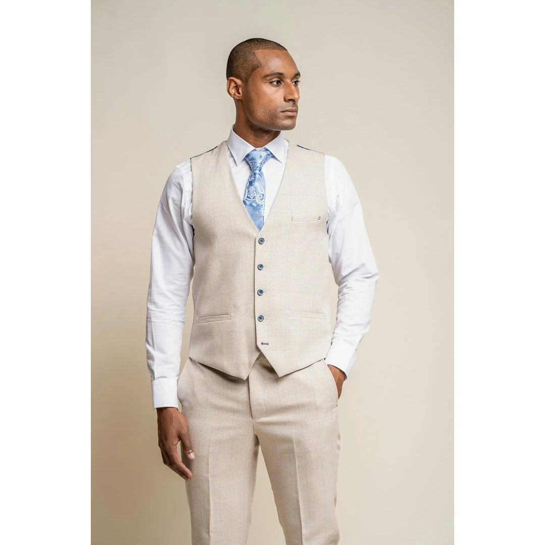 House Of Cavani Men's Beige Caridi - Tweed Wedding Waistcoat - 44