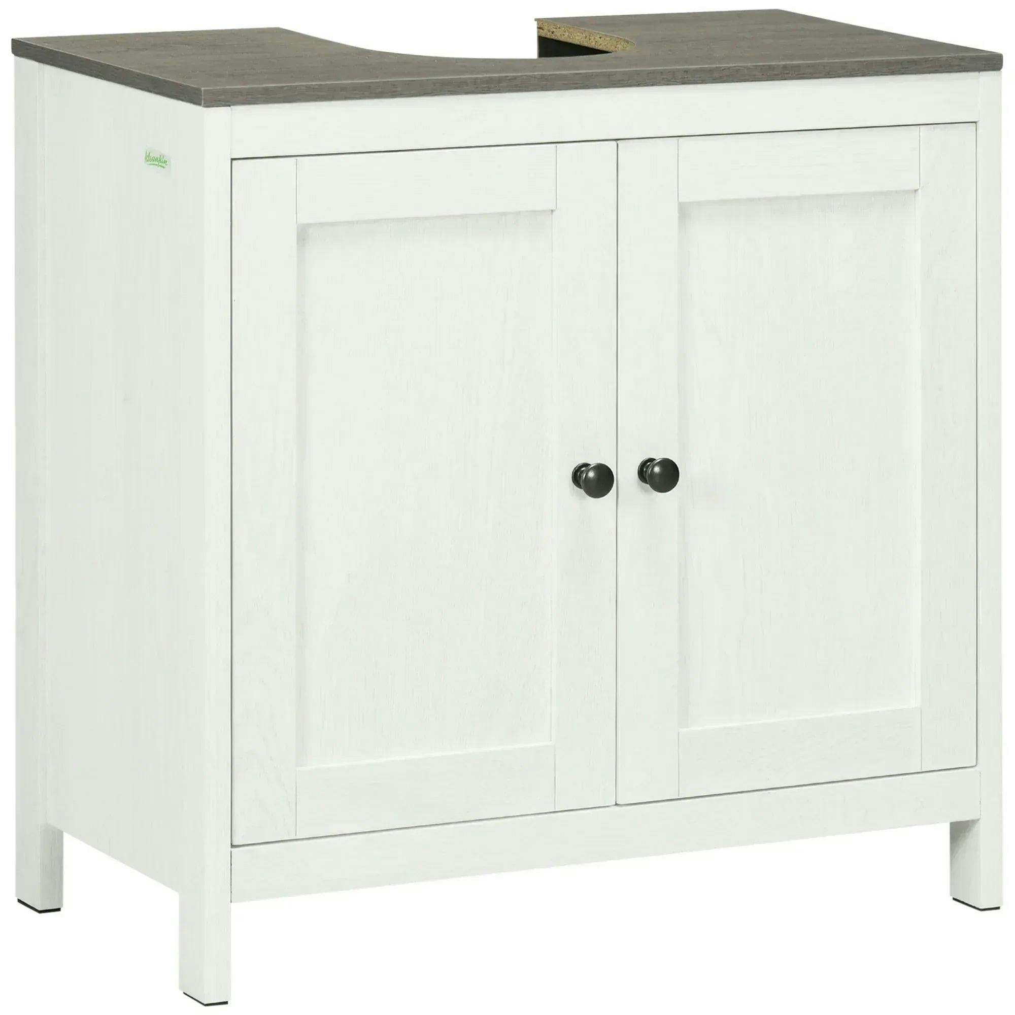 Kleankin Freestanding Under Sink Cabinet - White - Adjustable Shelf - 60x60x30cm - Image 4