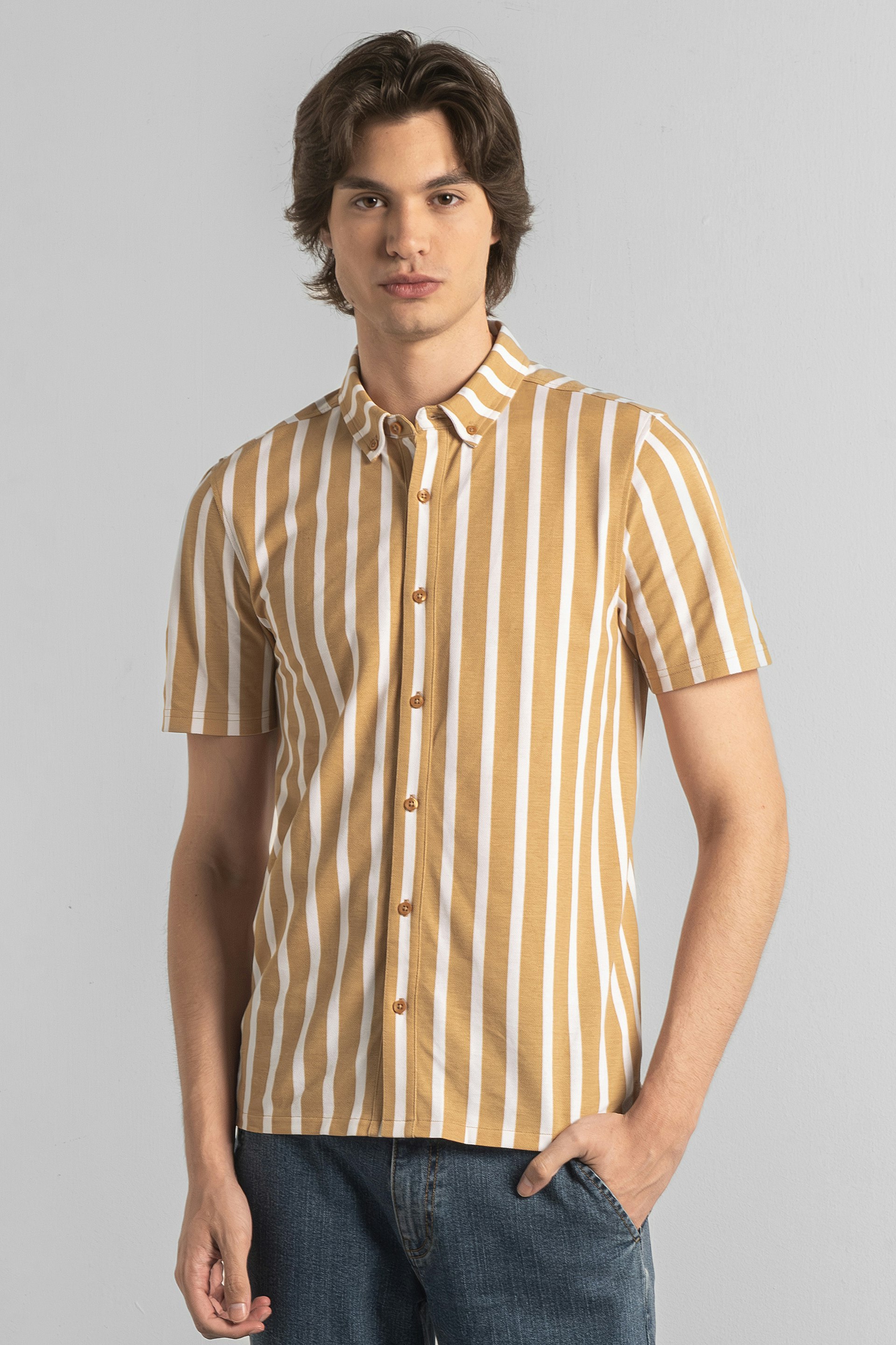 Enorsia Men's Yellow Short Sleeve Stripe Jersey Shirt - Xxl - 100% Cotton