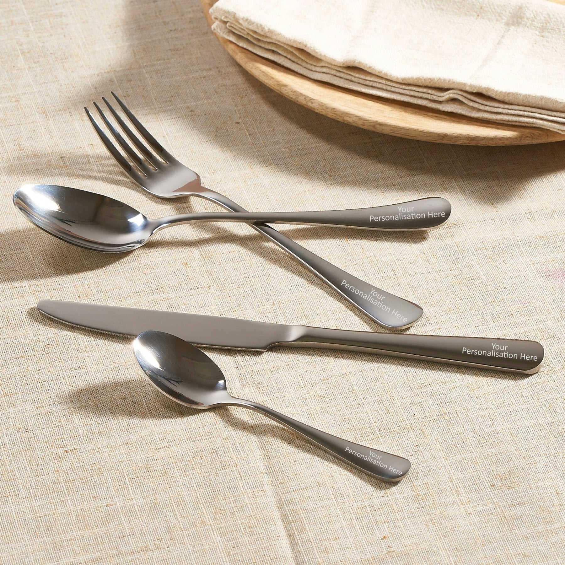 Mylee London Silver Personalised Stainless Steel 3 Piece Cutlery Set - No