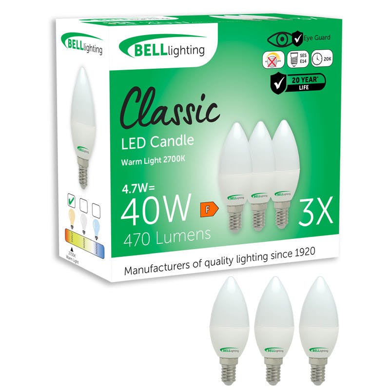 Bell Lighting Light Bell Ing E14 Edison Screw Led Candle 4.7W Energy Saving Bulbs - Pack Of 3