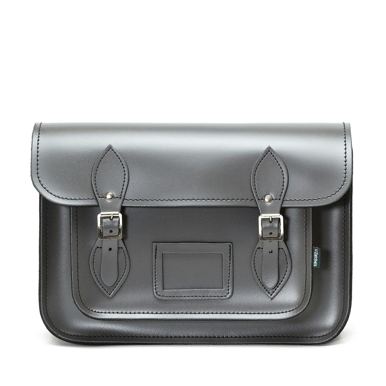 Zatchels Silver Handmade Leather Satchel - Graphite - 14.5"