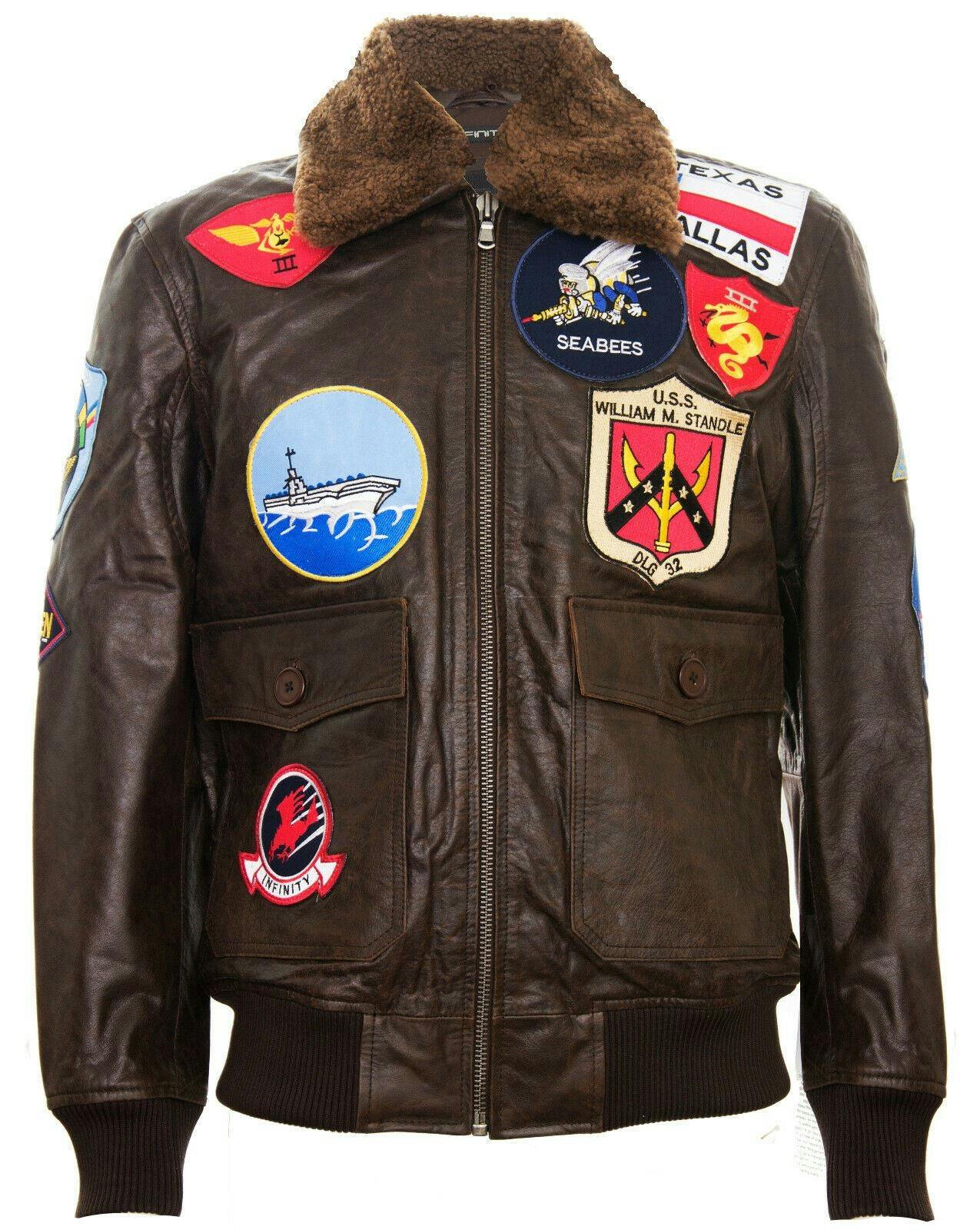 Infinity Leather Men's Brown Top Gun A2 Leather Bomber Jacket-San Diego - Uk 4XL | Eu 58 | Us 48