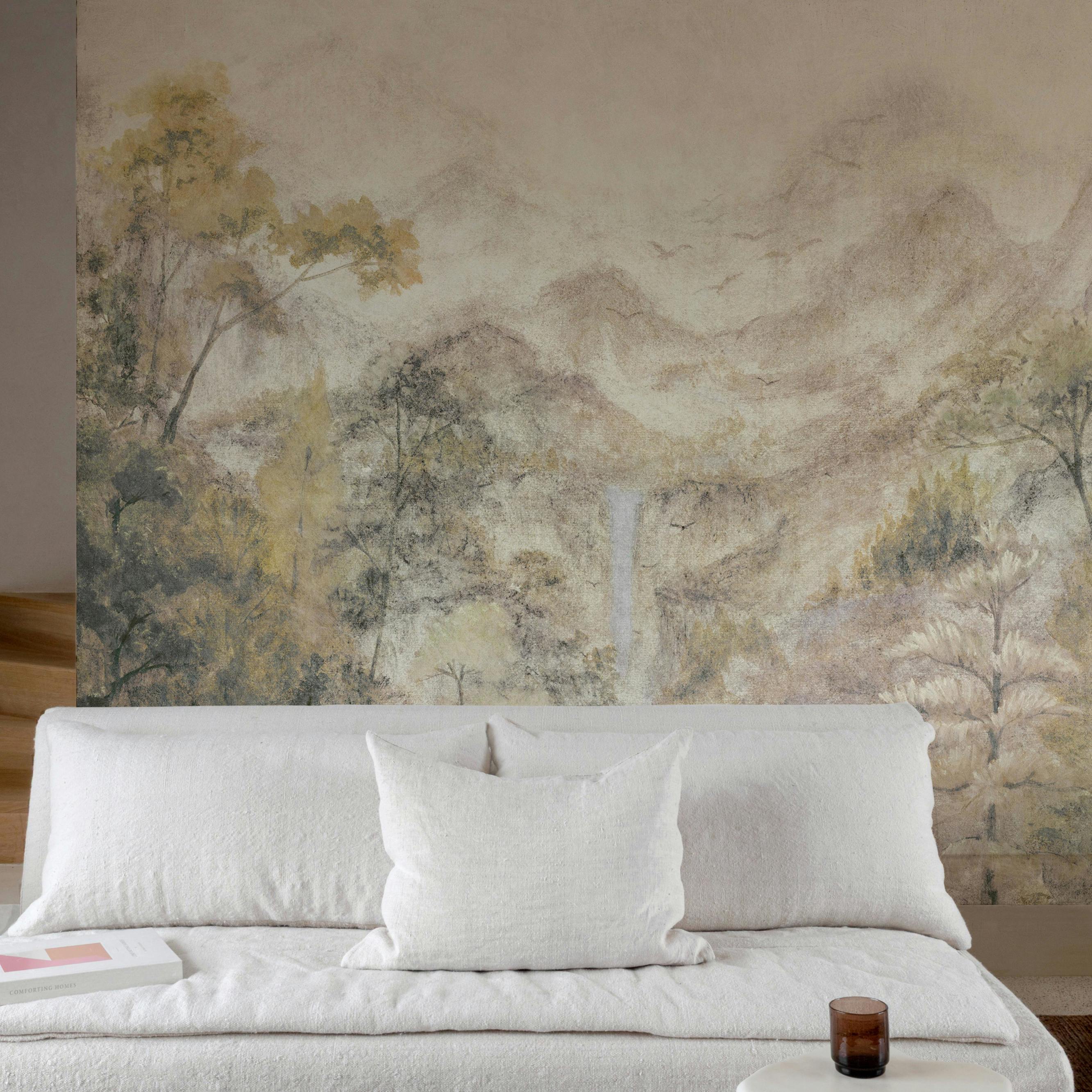 Grandeco Green Boutique Kampala Watercolour Trees 5 Lane Repeatable Mural 3.75 X 3M,