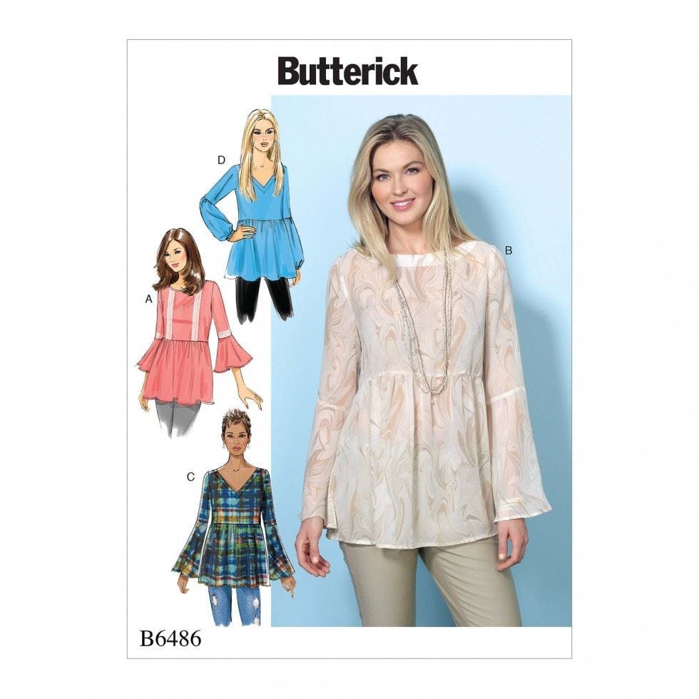 Butterick Women's Sewing Pattern 6486, Tops, Tunics For Y (Xsm-Sml-Med) - Easy - Zz (Lrg-Xlg-Xxl)
