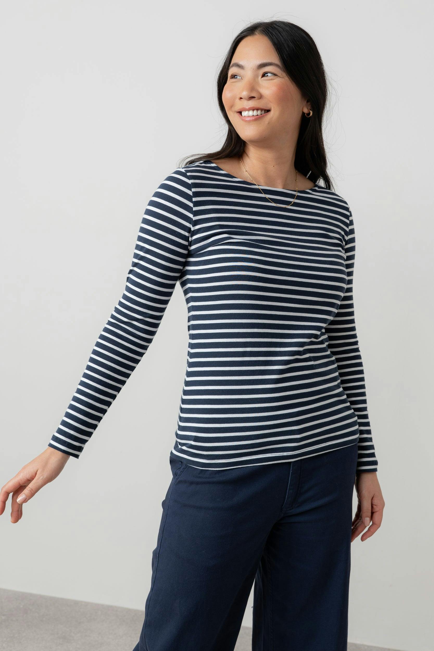 Lily & Me Monica Jersey Striped Long Sleeve Top Navy - Navy - 08