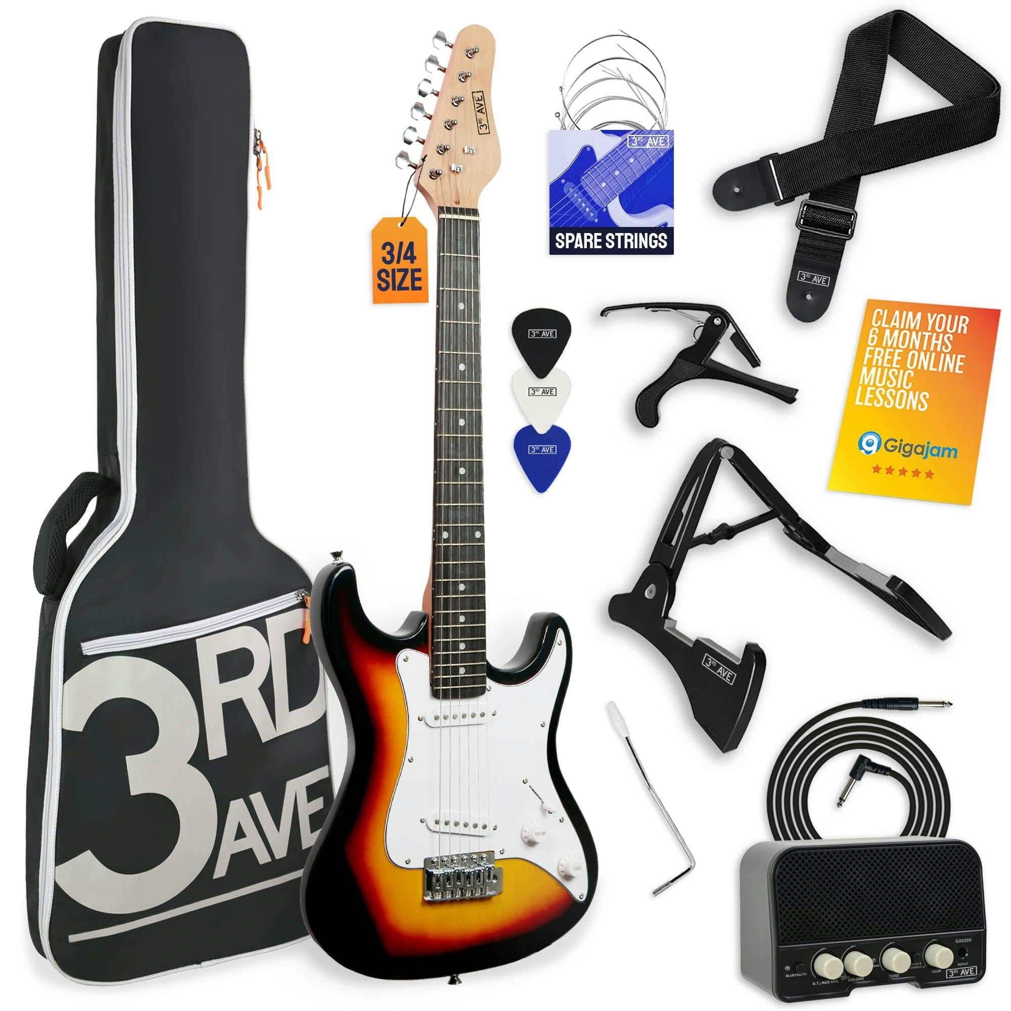 3Rd Avenue  3/4 Size Electric Guitar Pack With Amp - Sunburst - 3/4 Size - Image 4