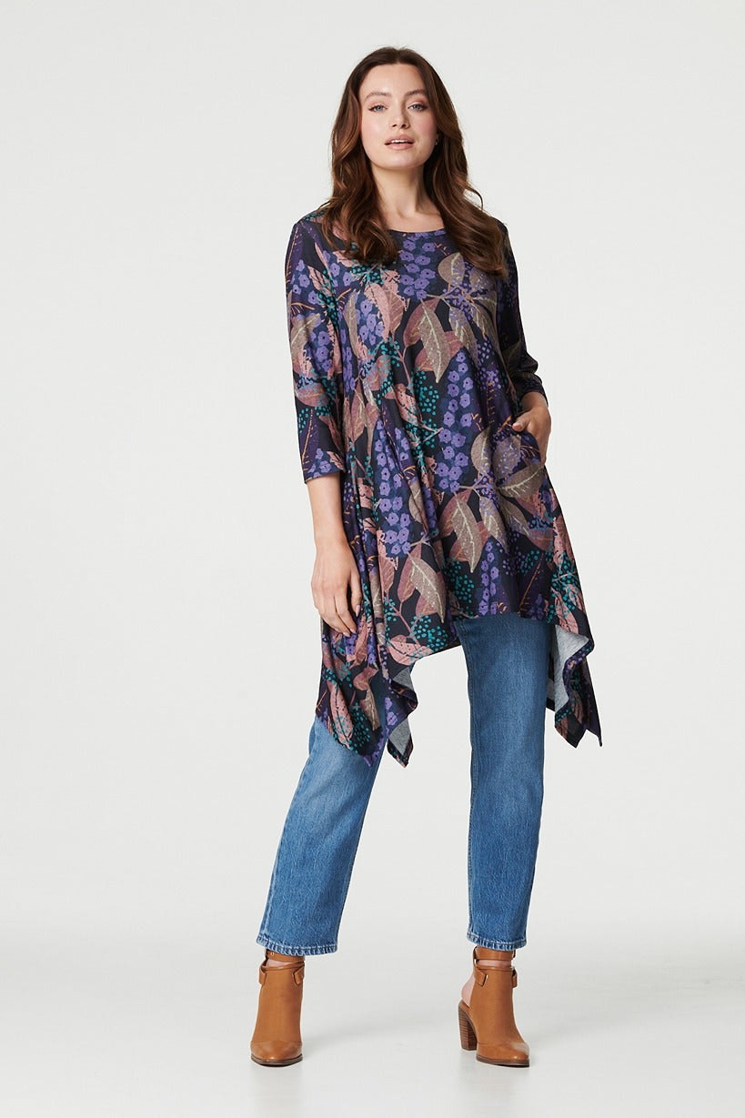 Izabel London Purple Floral Asymmetric Hem Dress - 10