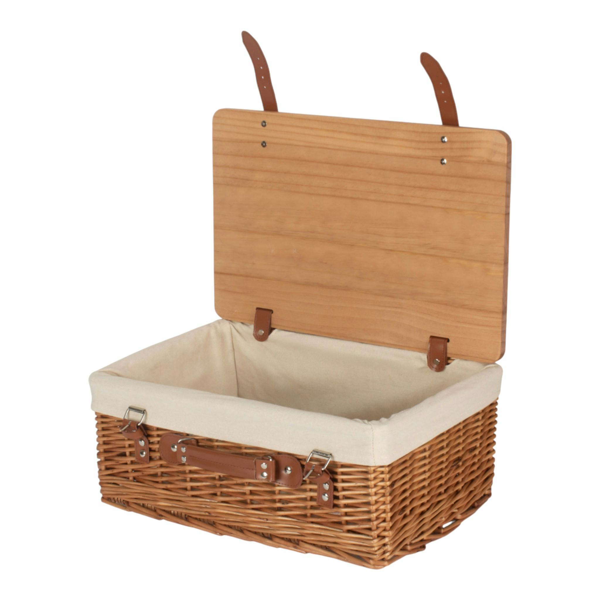 Rackhams White Double Steamed Lined Willow Picnic Basket With Pinewood Lid - Large - 1 - Wicker And Pinewood